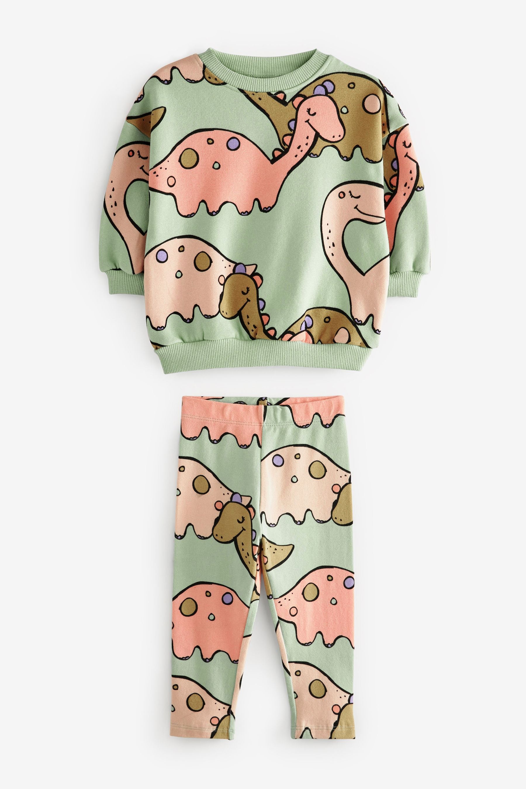 Green Dinosaur Print Crew And Leggings Set (3mths-7yrs)