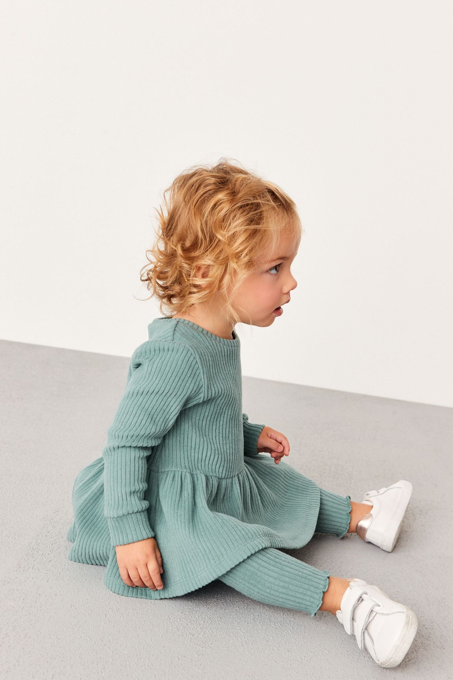 Teal Blue Long Sleeve Knitted Peplum Legging Set (3mths-7yrs)