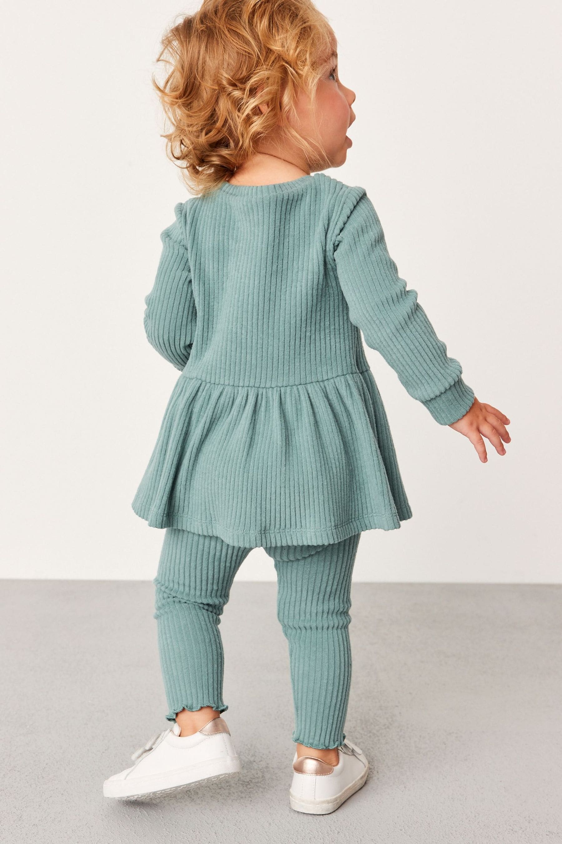 Teal Blue Long Sleeve Knitted Peplum Legging Set (3mths-7yrs)