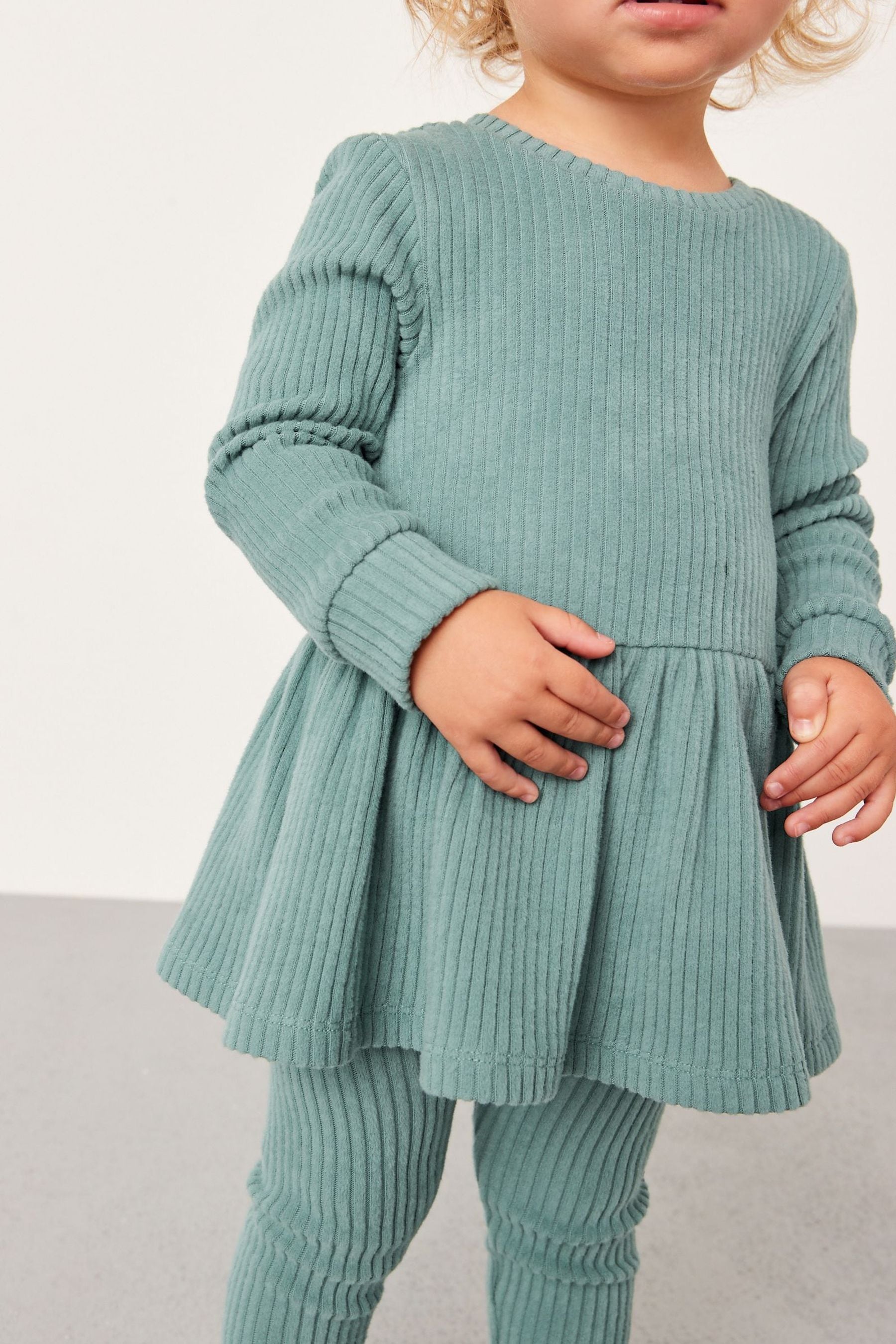 Teal Blue Long Sleeve Knitted Peplum Legging Set (3mths-7yrs)