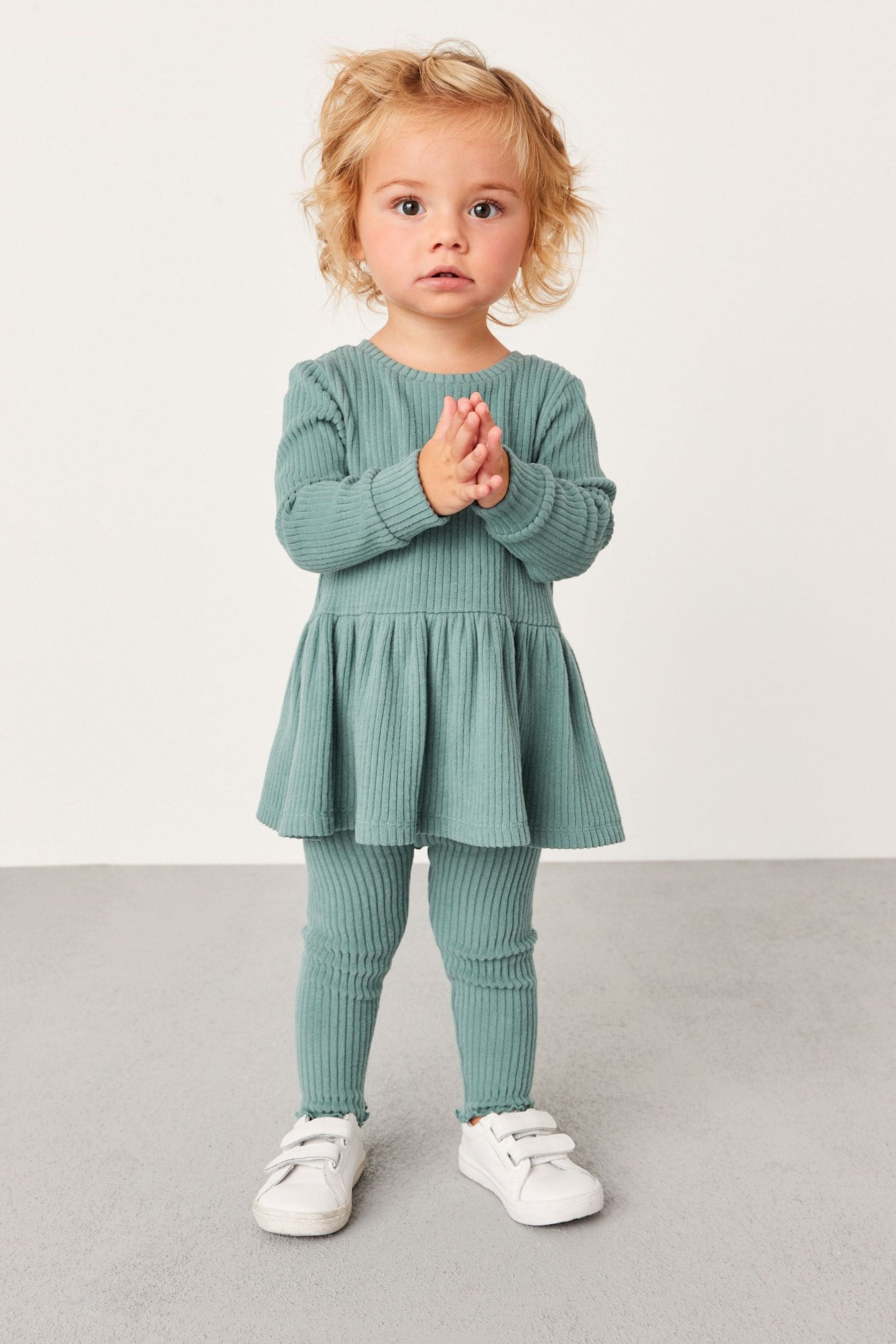 Teal Blue Long Sleeve Knitted Peplum Legging Set (3mths-7yrs)