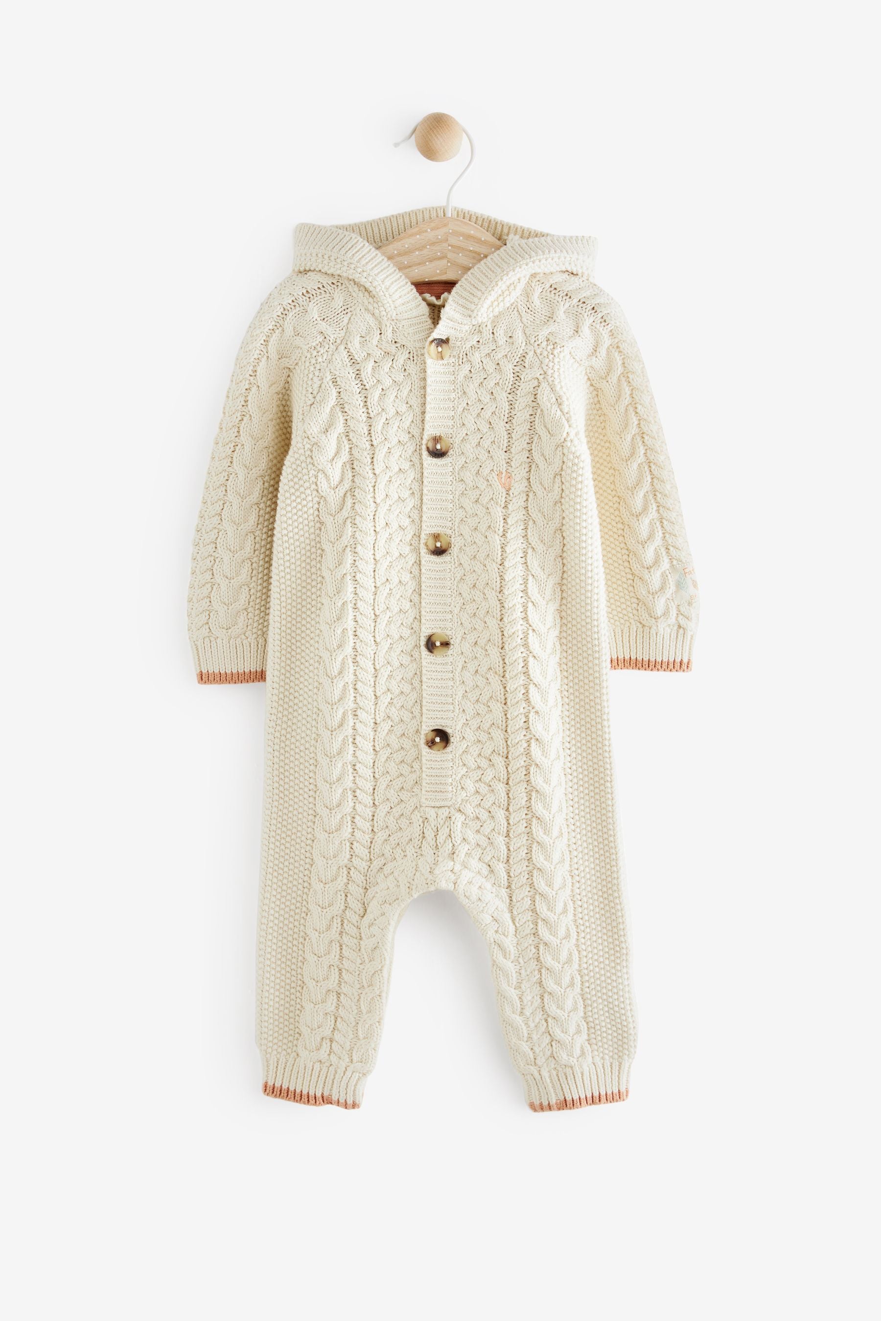 Cream FatFace Baby Crew Hooded Knit Romper