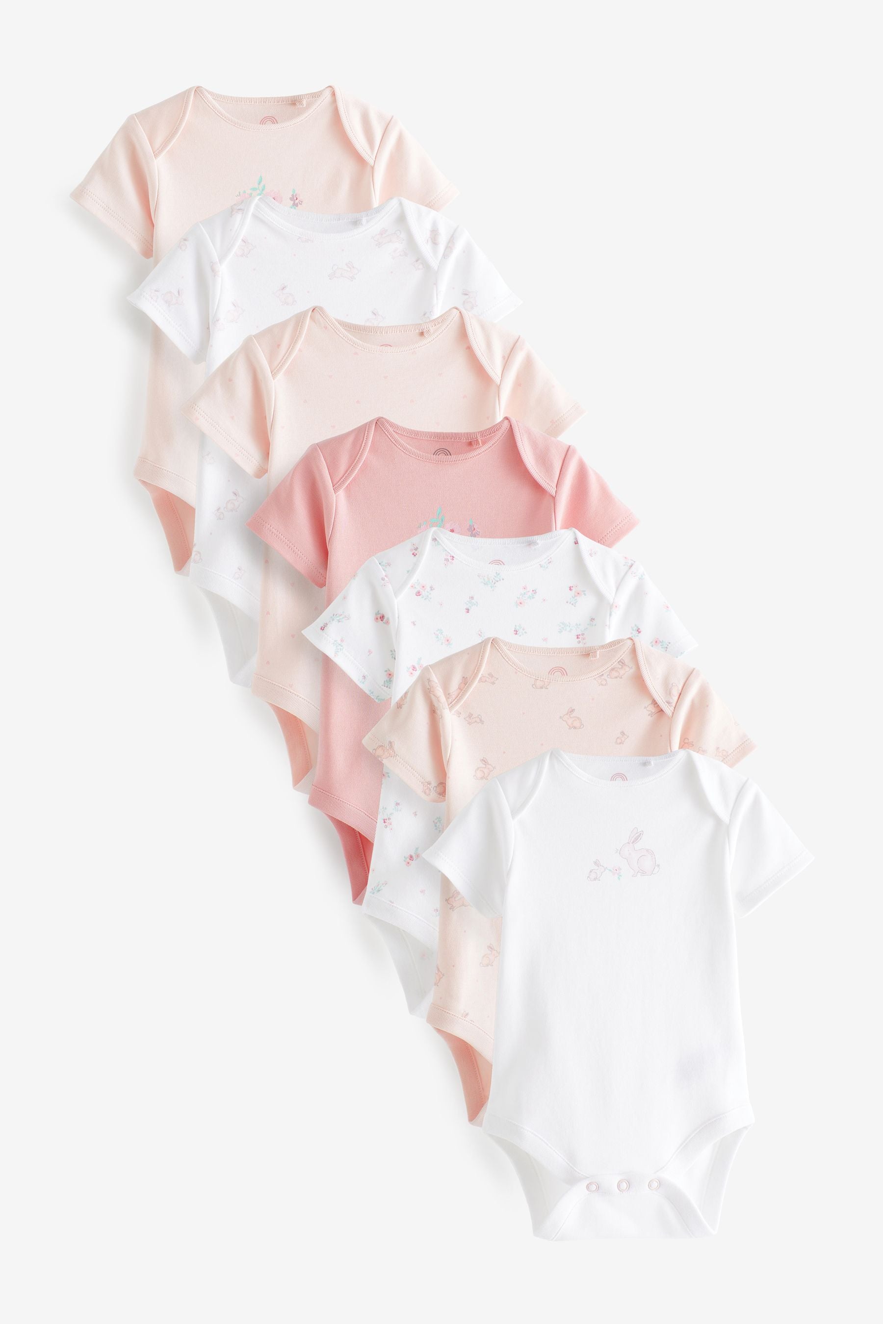 Pink/White Bunny Baby Short Sleeve Bodysuits