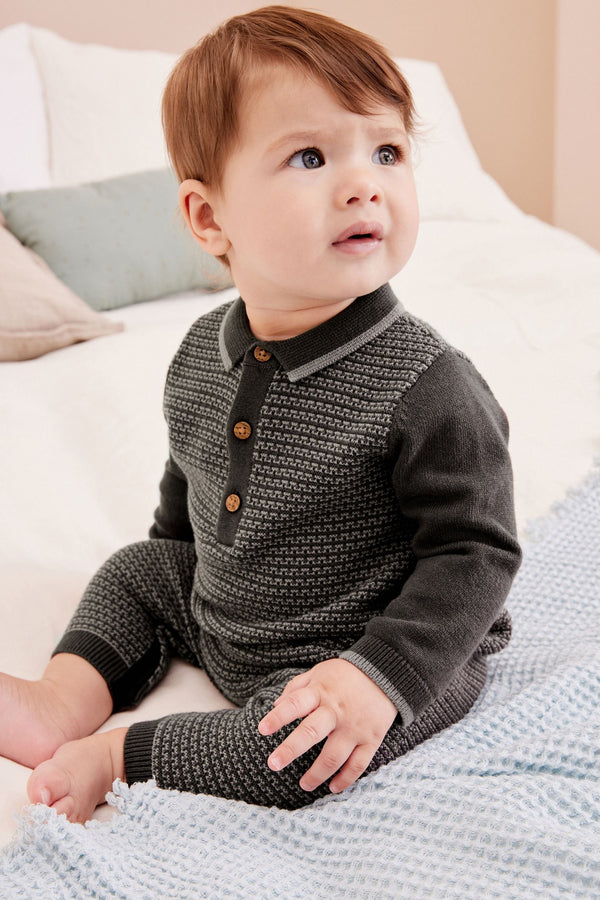 Charcoal Grey Knitted Baby Rompersuit (0mths-2yrs)