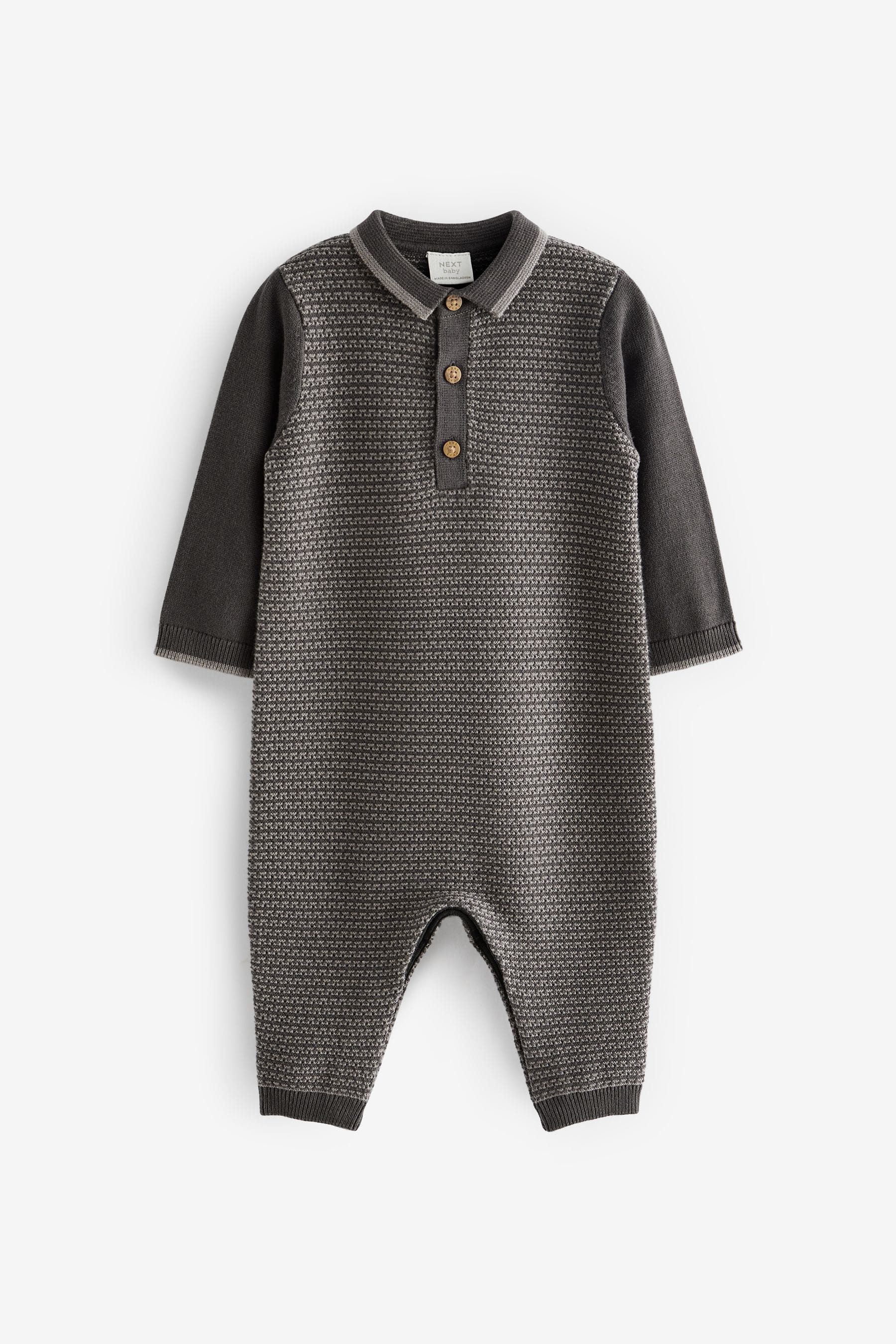 Charcoal Grey Knitted Baby Rompersuit (0mths-2yrs)