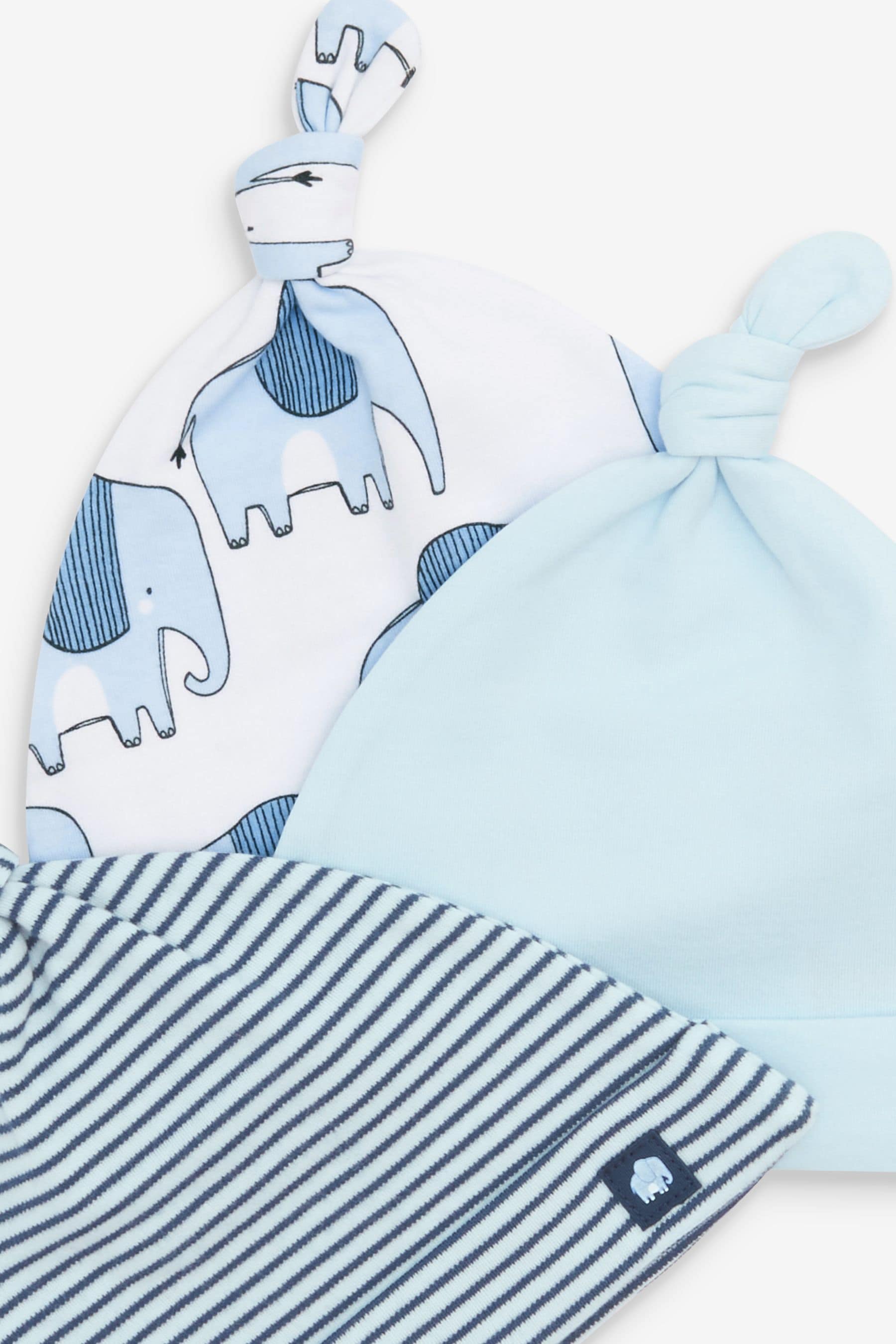 Blue 3 Pack Baby Tie Top Hats (0-18mths)