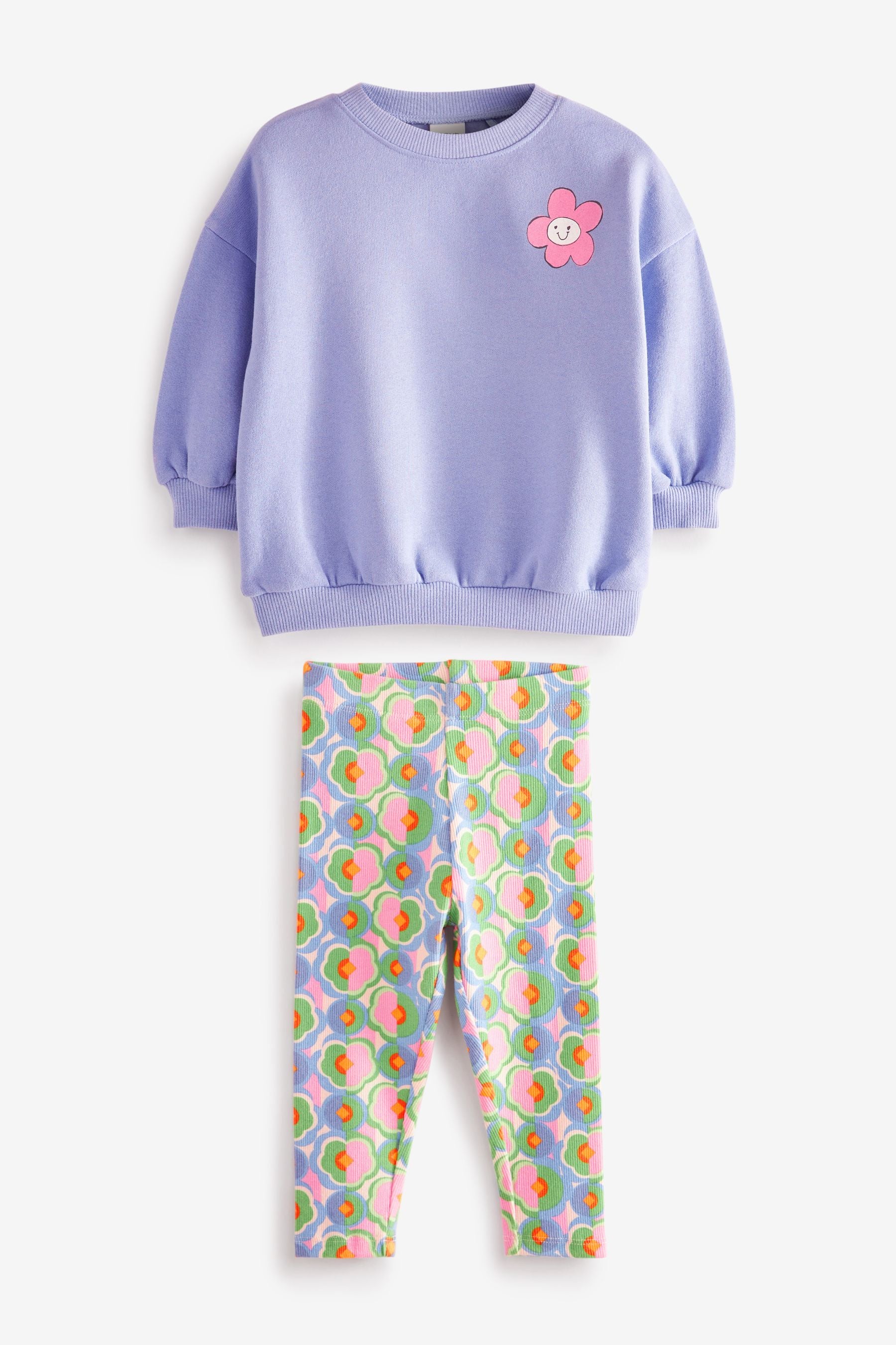 Blue Printed Crew And Leggings Set (3mths-7yrs)