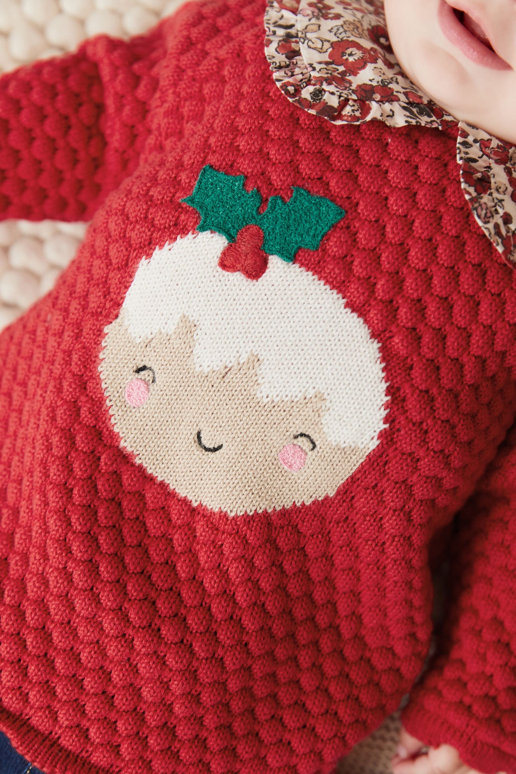 Red Christmas Pudding Knitted Baby Collared Jumper (0mths-2yrs)