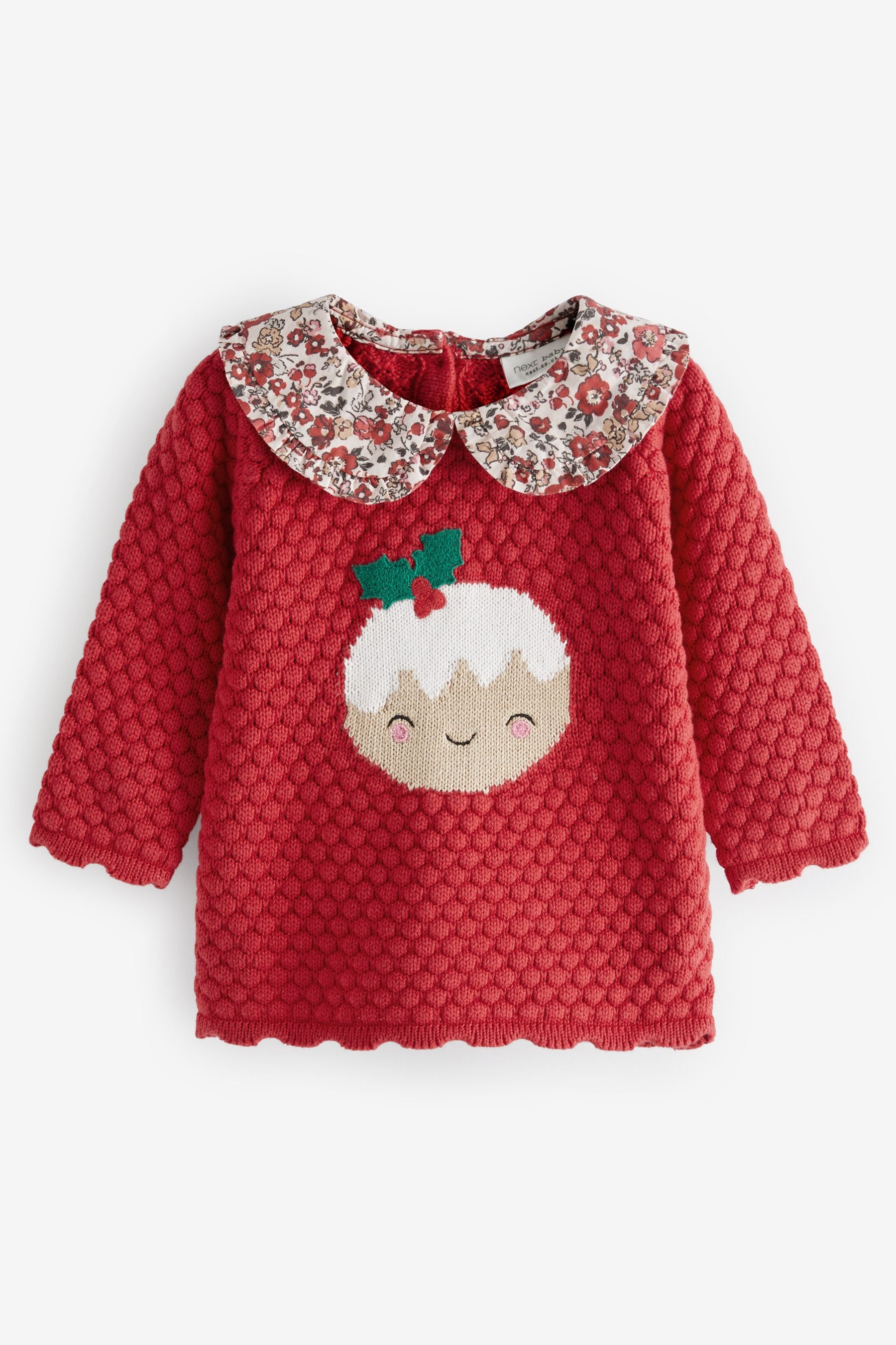 Red Christmas Pudding Knitted Baby Collared Jumper (0mths-2yrs)