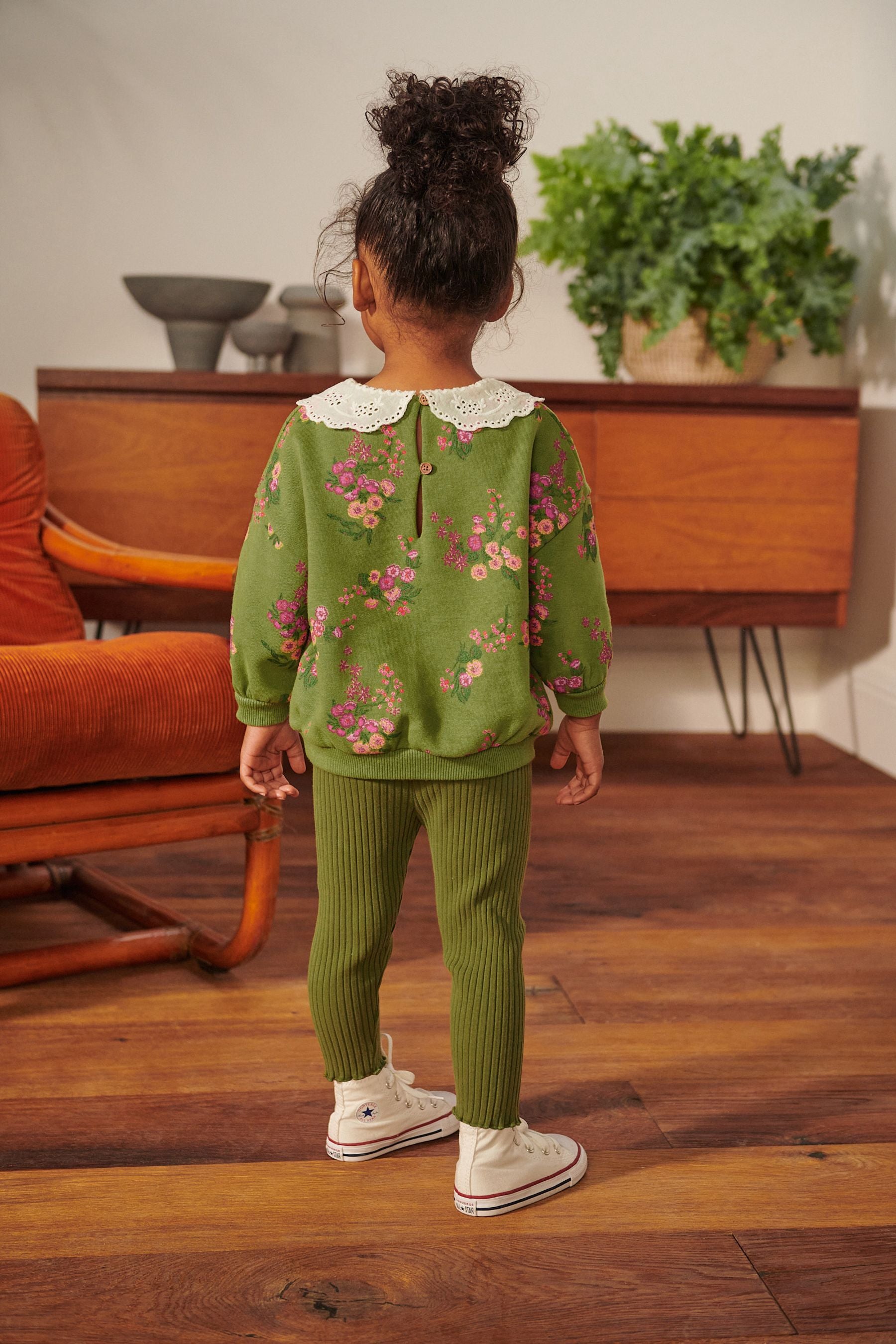 Green/Pink Floral Collar Sweatshirt And Leggings Set (3mths-7yrs)