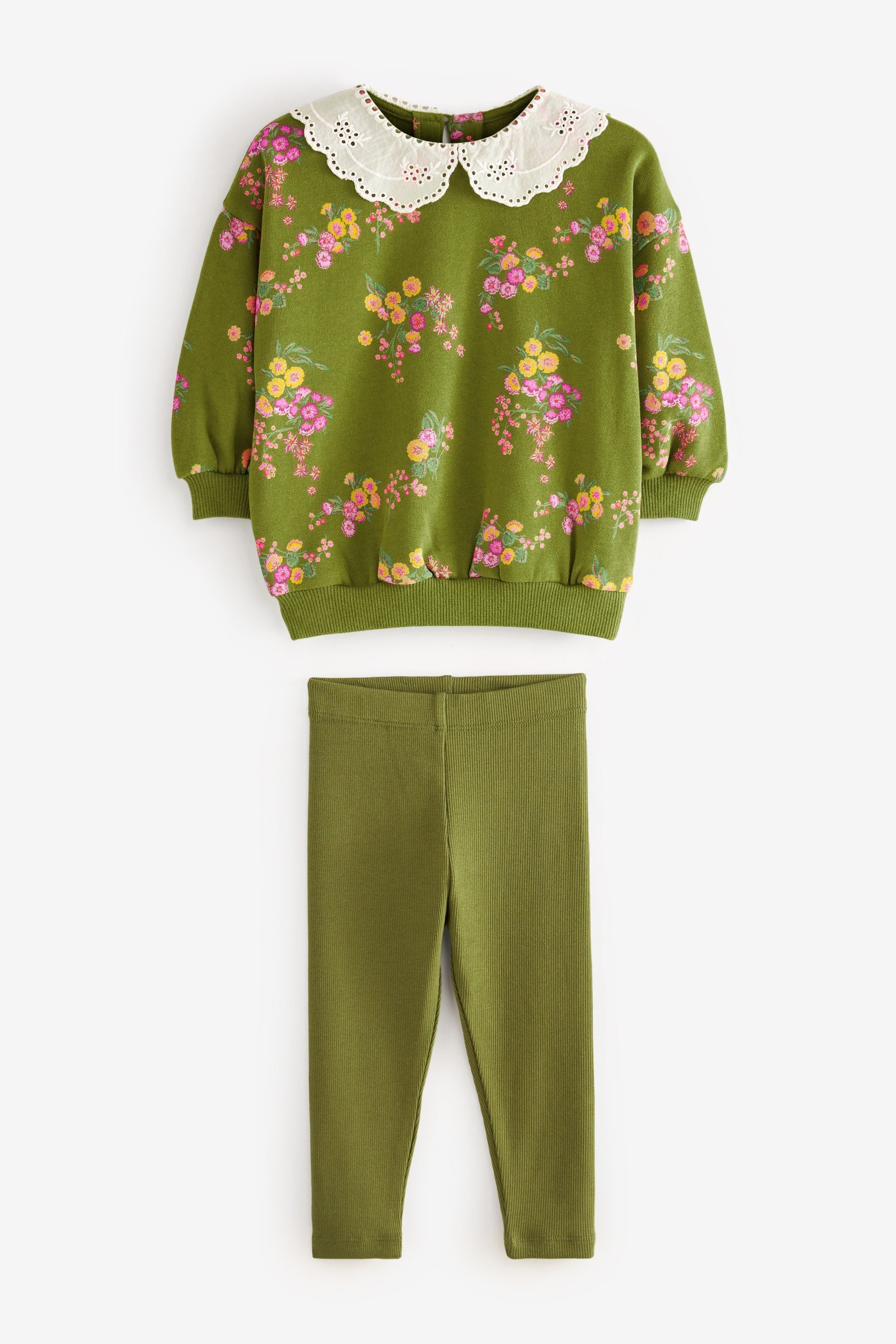 Green/Pink Floral Collar Sweatshirt And Leggings Set (3mths-7yrs)