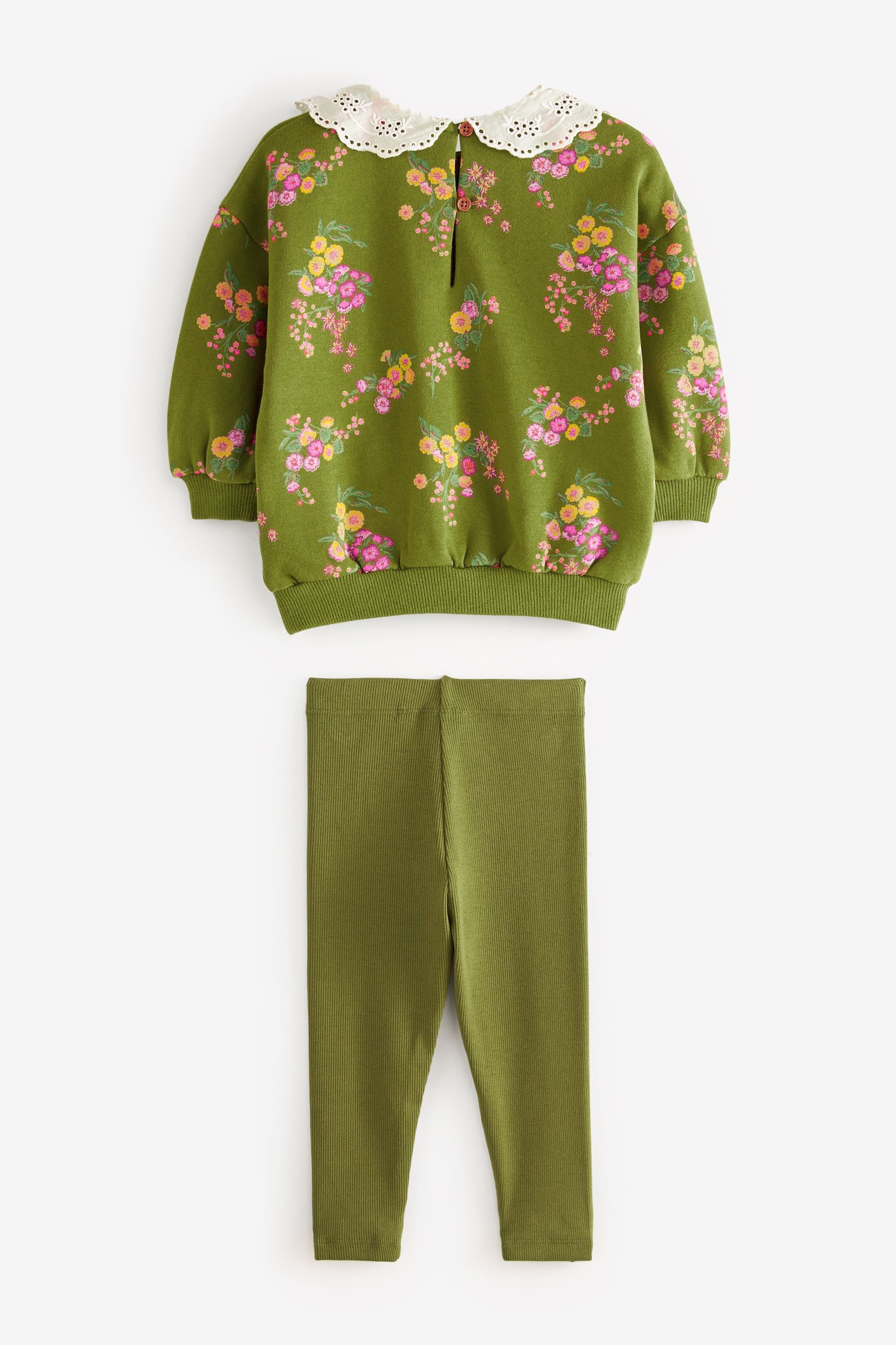 Green/Pink Floral Collar Sweatshirt And Leggings Set (3mths-7yrs)