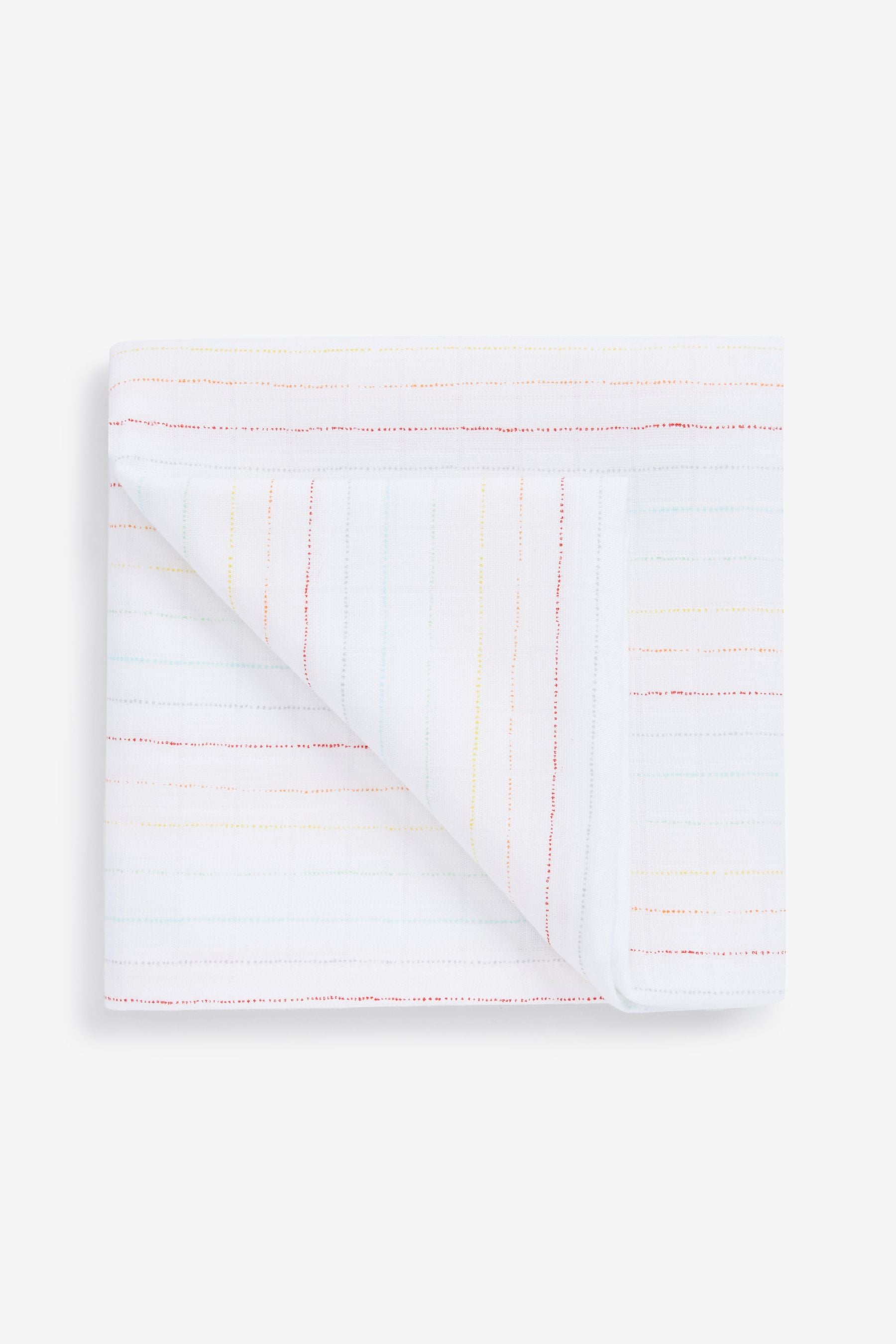 White Bright Rainbow Print Baby Muslin Squares 4 Pack