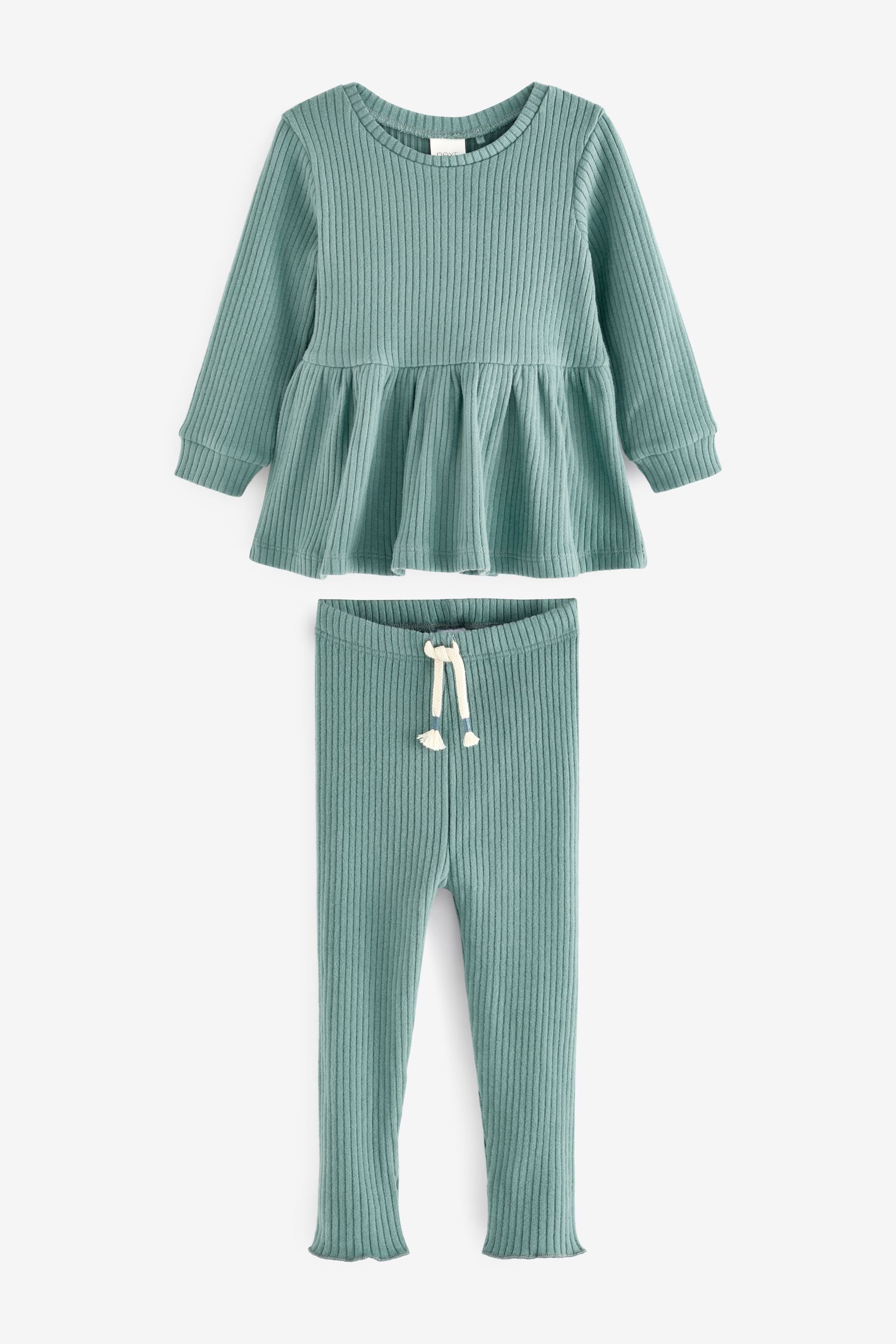 Teal Blue Long Sleeve Knitted Peplum Legging Set (3mths-7yrs)