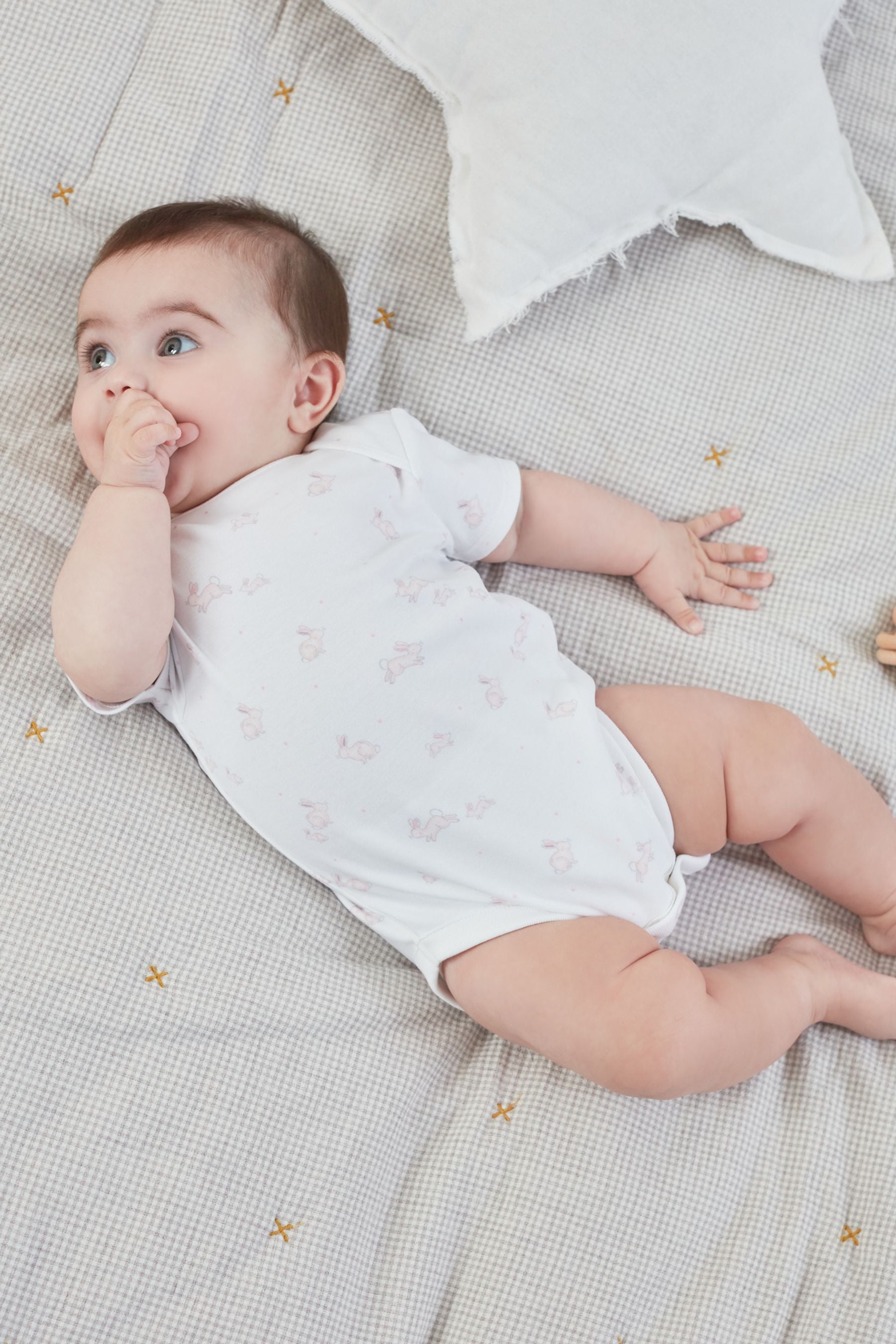 Pink/White Bunny Baby Short Sleeve Bodysuits