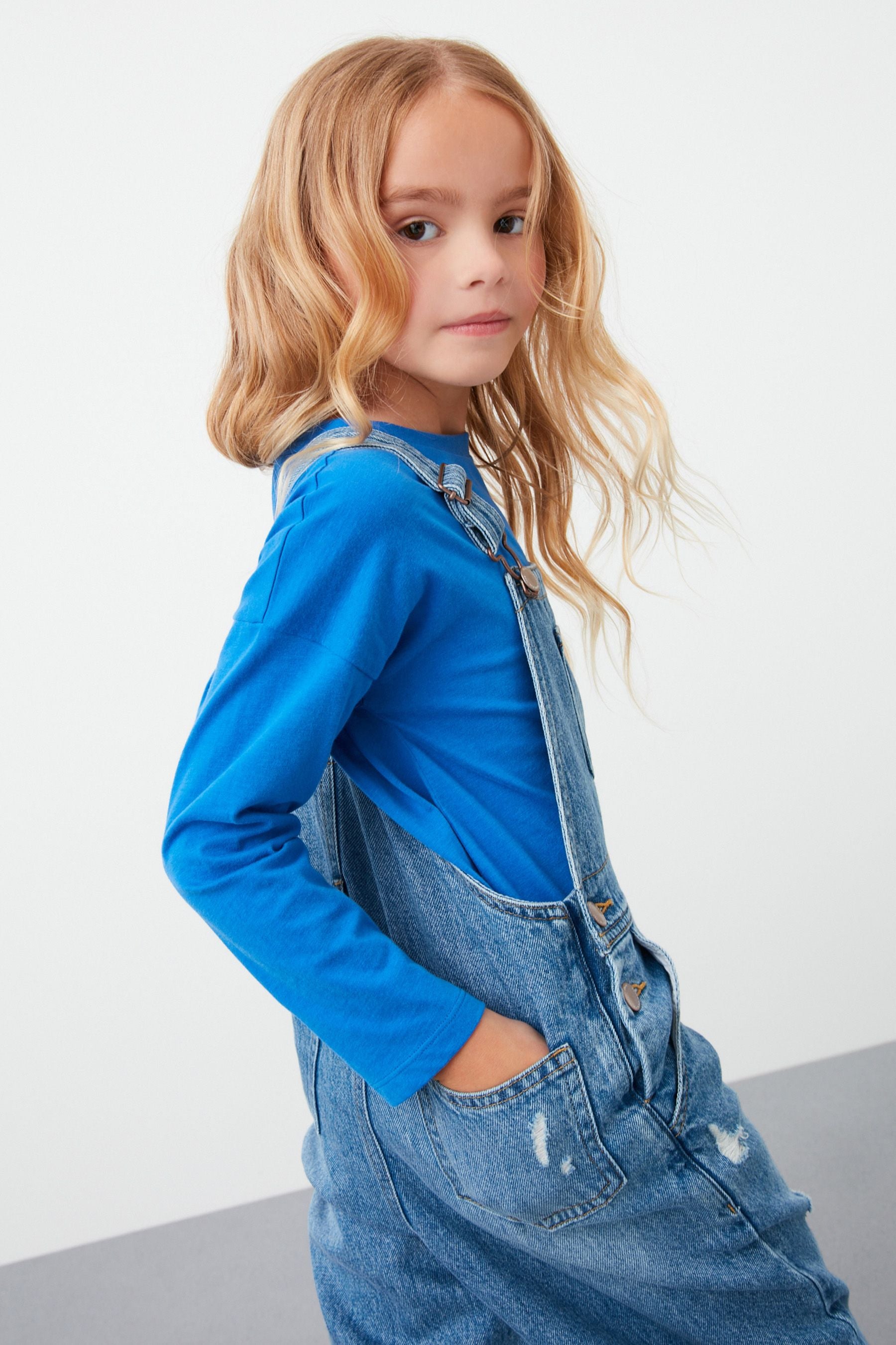 Mid Blue Denim Mom Dungarees (3-16yrs)