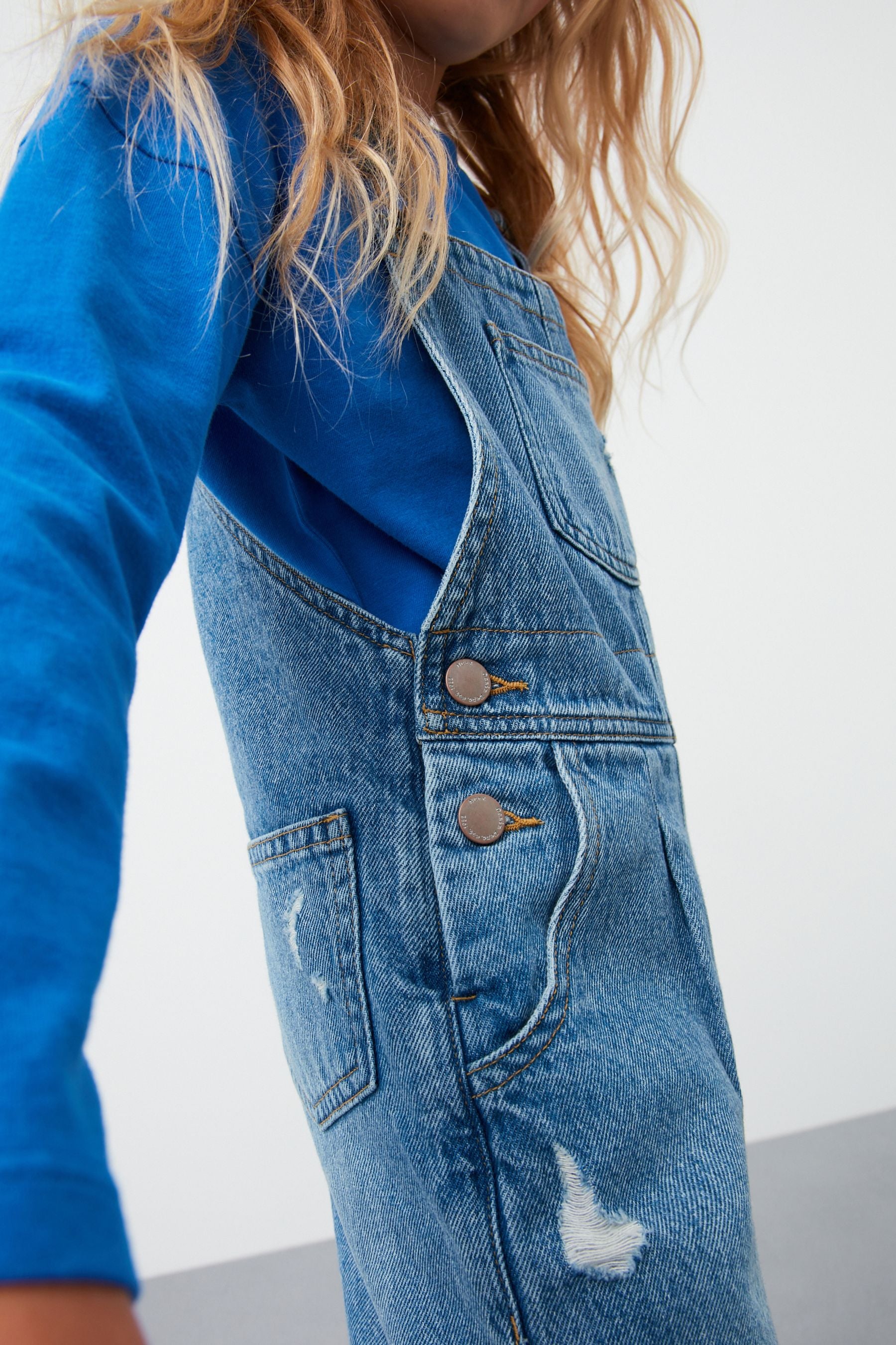 Mid Blue Denim Mom Dungarees (3-16yrs)