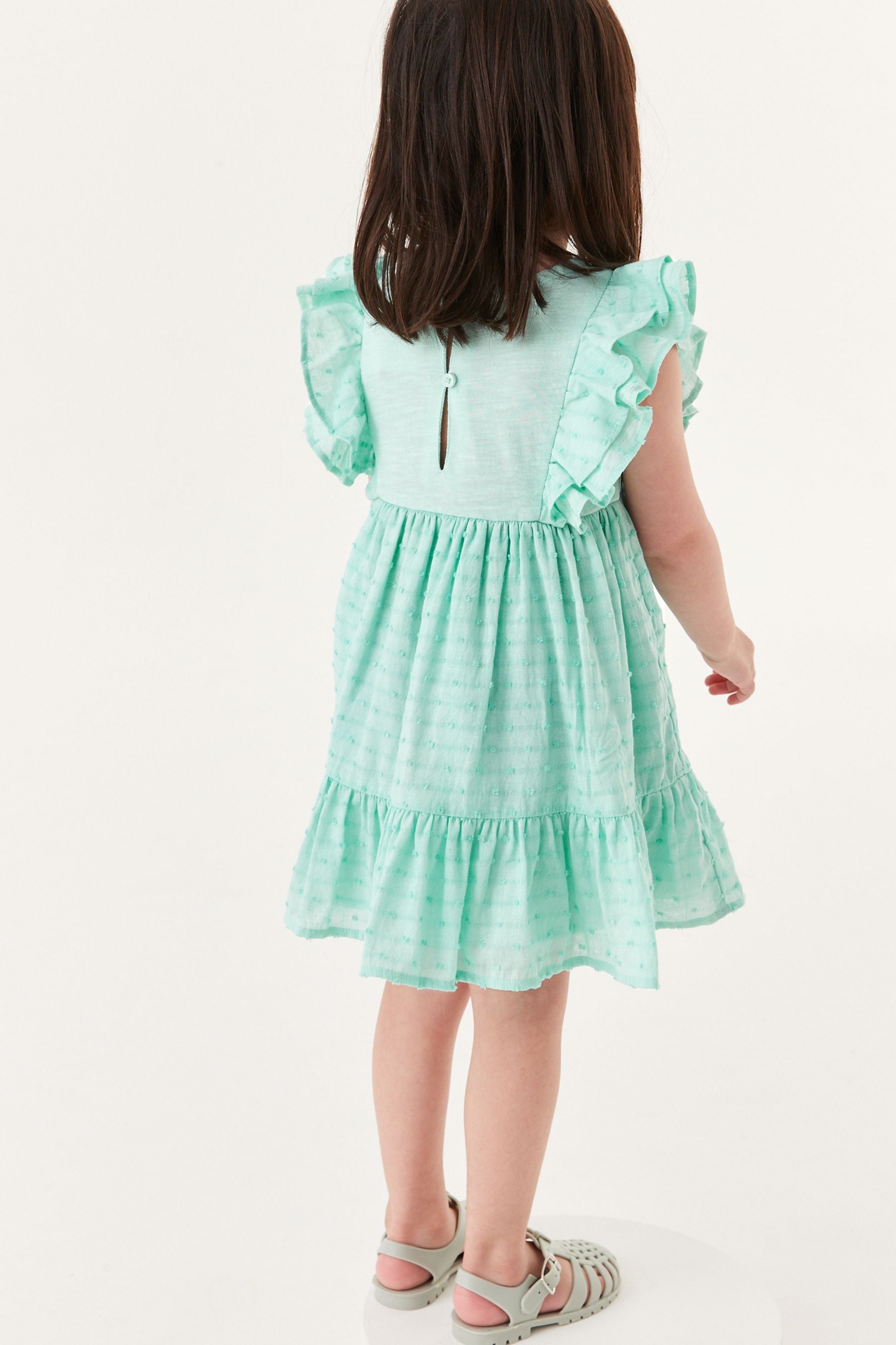 Turquoise Blue Woven And Jersey Mixed Dress (3mths-7yrs)