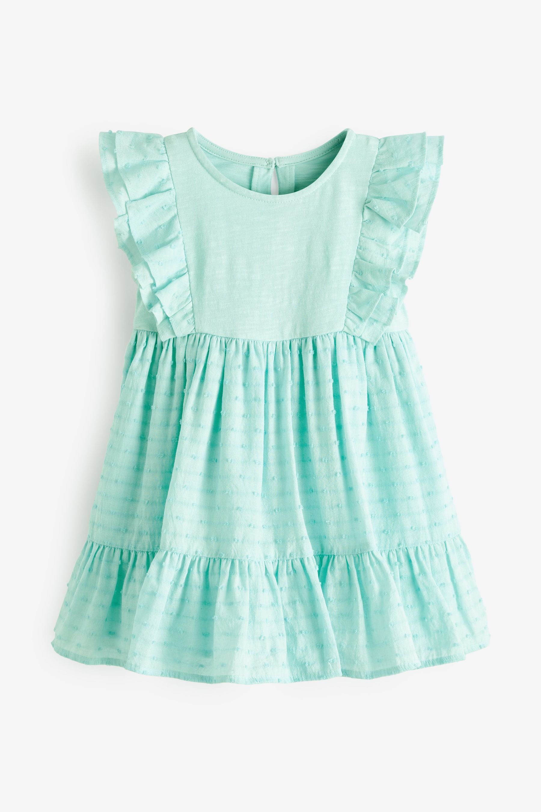 Turquoise Blue Woven And Jersey Mixed Dress (3mths-7yrs)