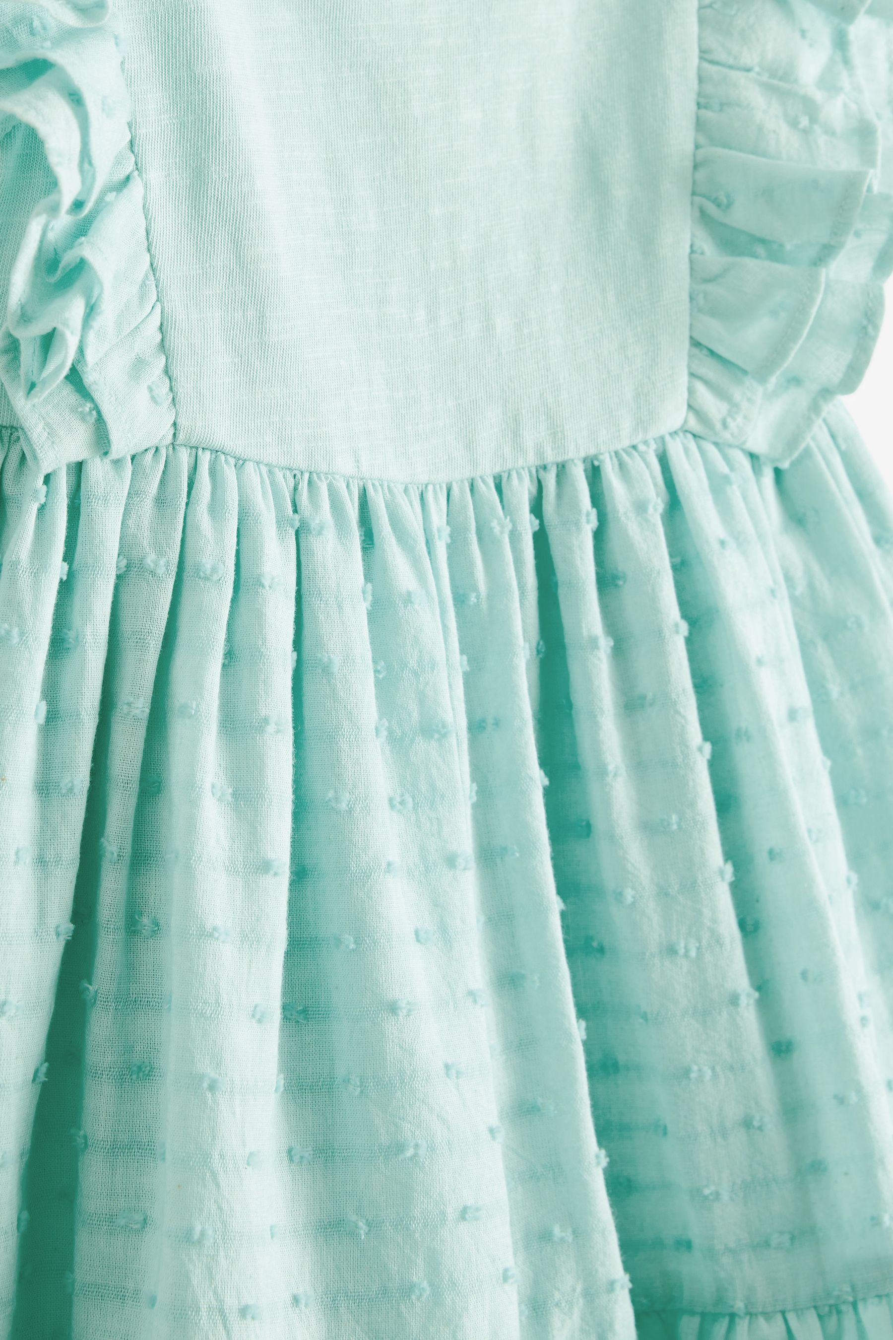 Turquoise Blue Woven And Jersey Mixed Dress (3mths-7yrs)