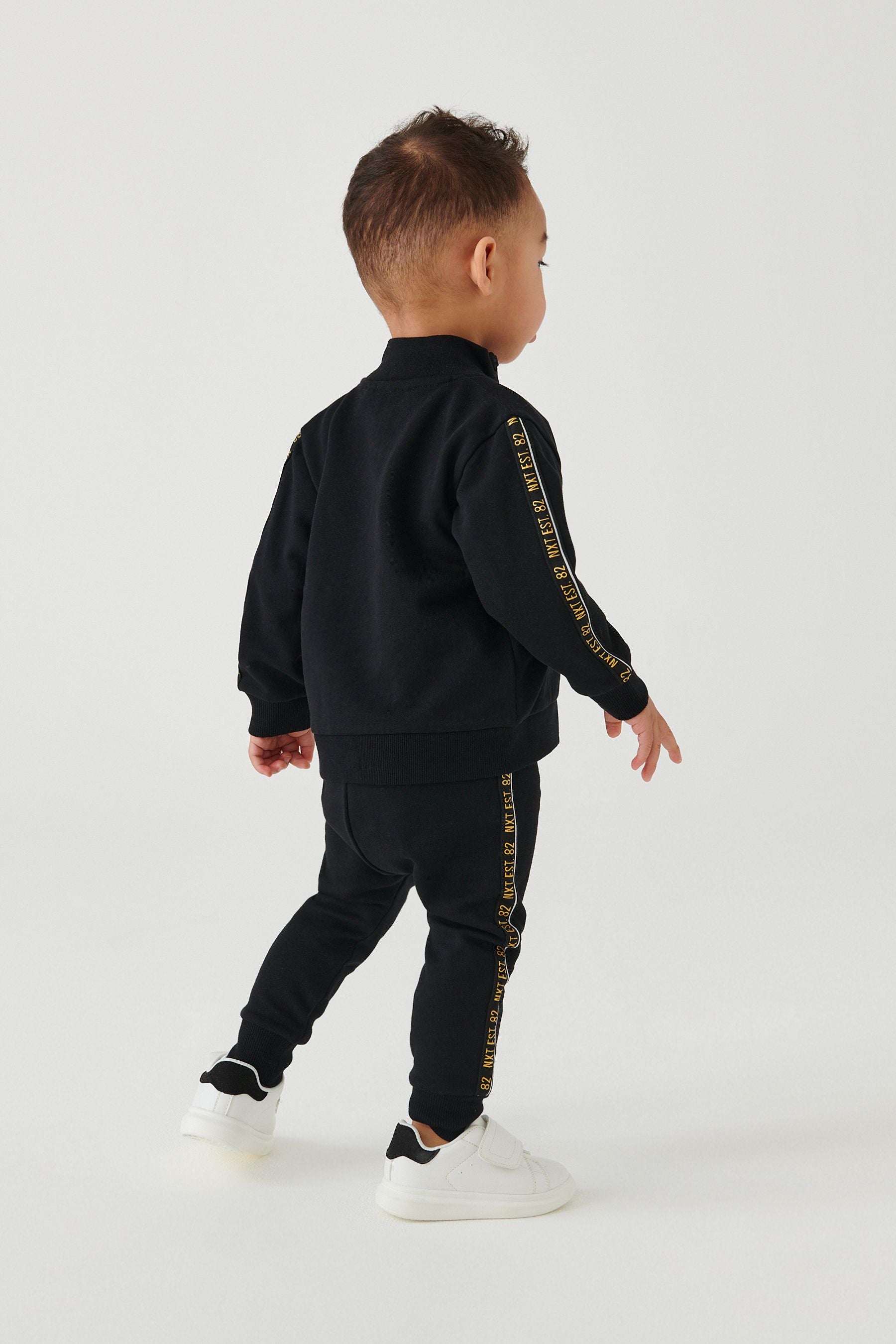 Black Gold Tape Funnel Neck Zip Through and Joggers Set (3mths-7yrs)