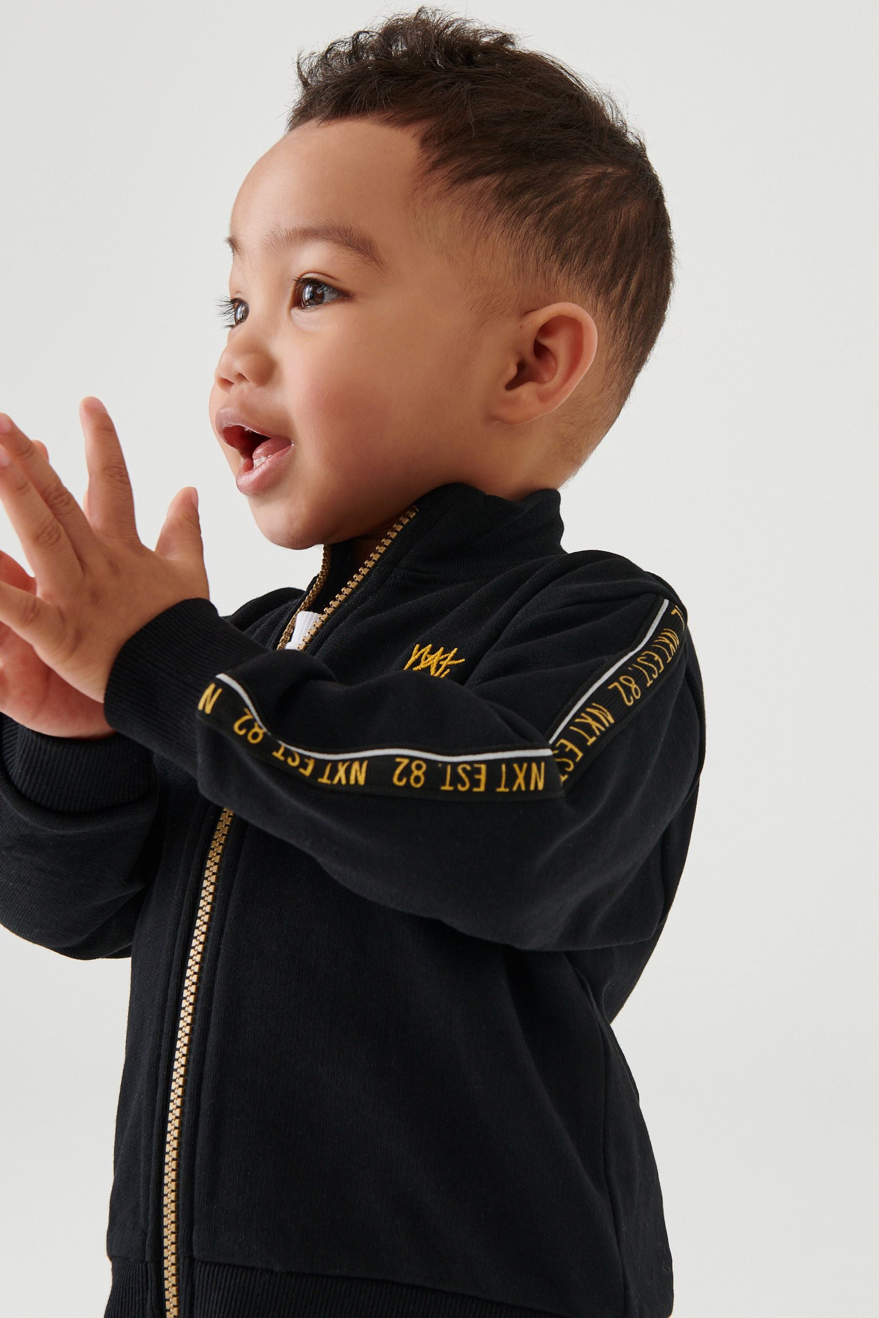 Black Gold Tape Funnel Neck Zip Through and Joggers Set (3mths-7yrs)