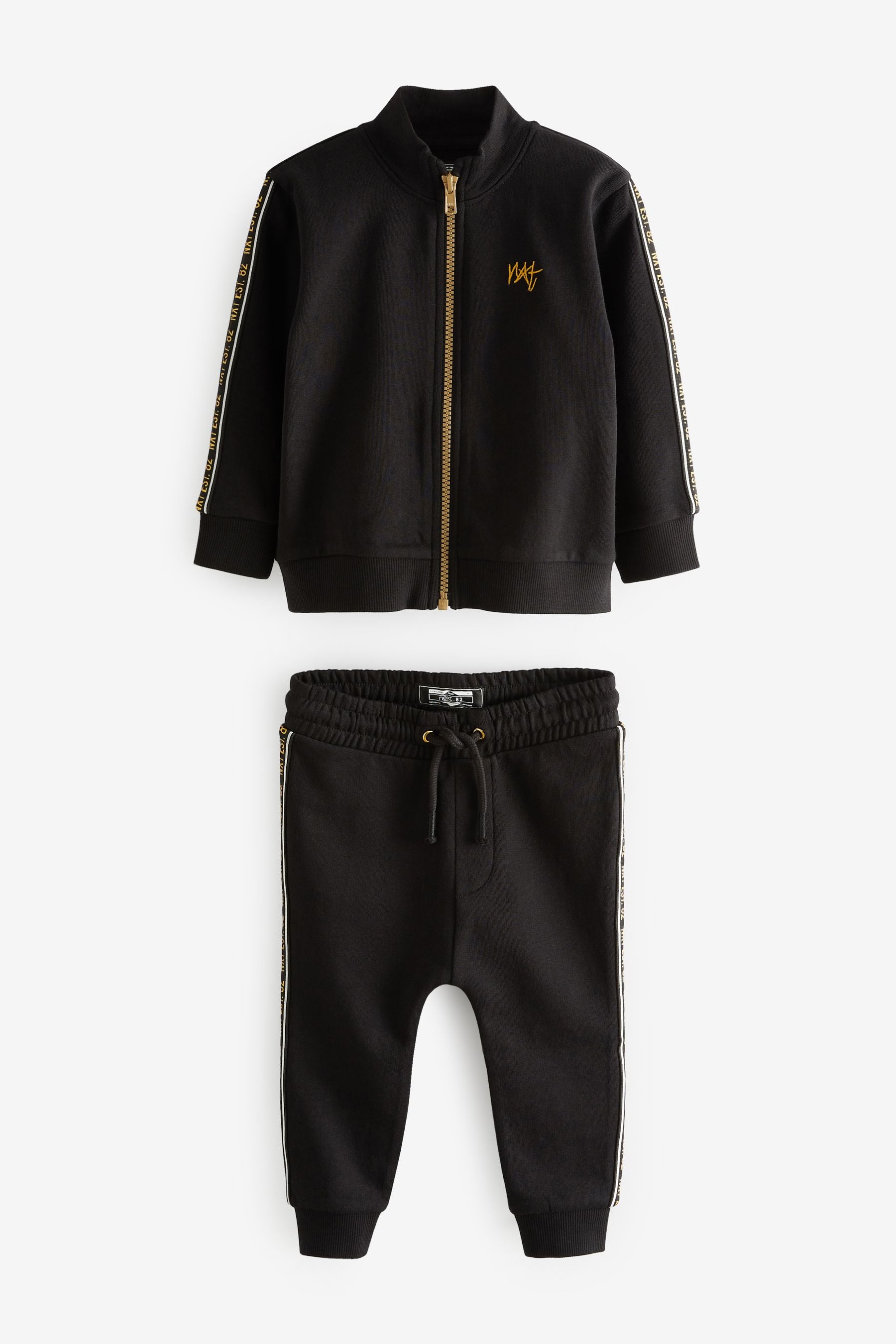 Black Gold Tape Funnel Neck Zip Through and Joggers Set (3mths-7yrs)