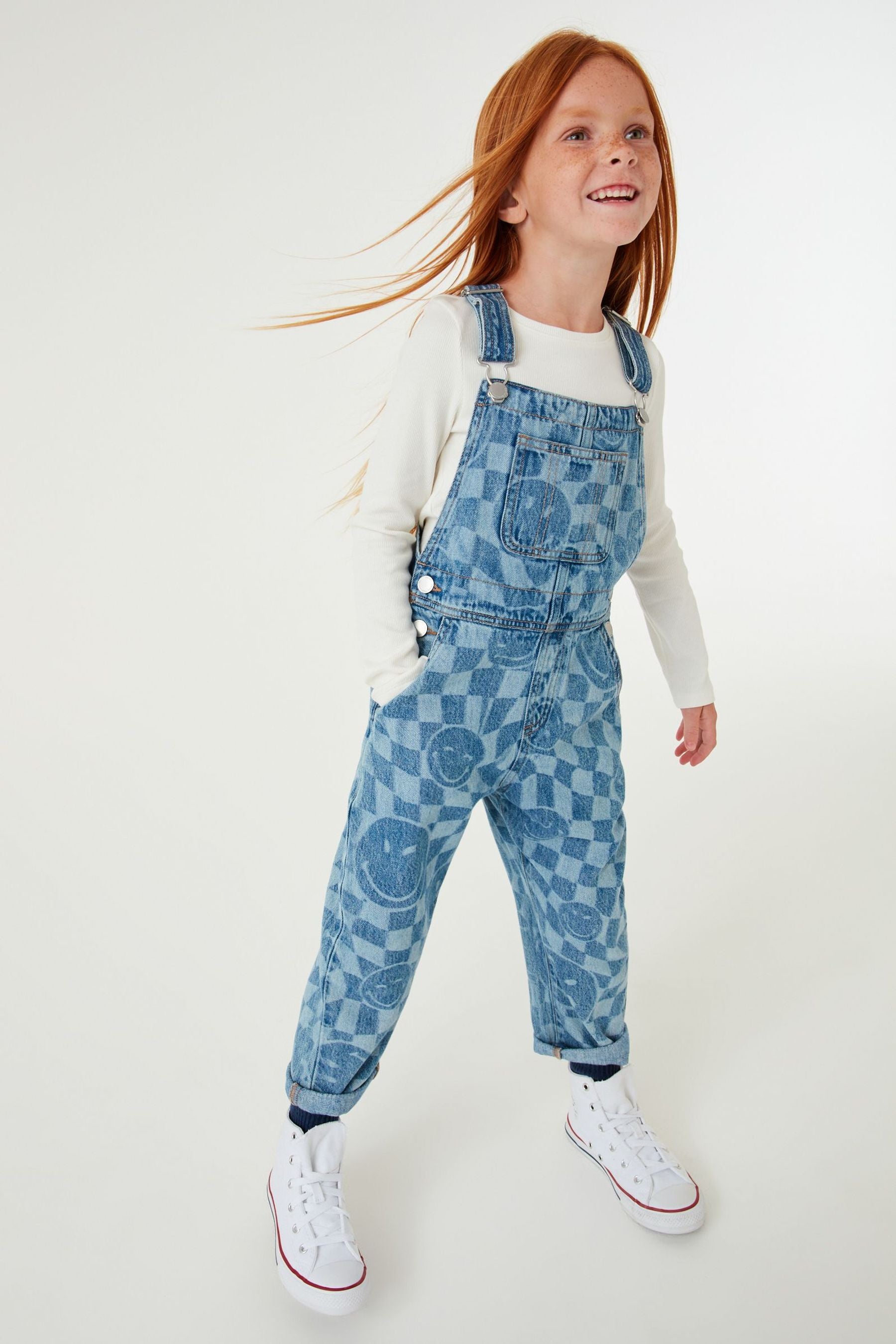 Mid Blue Denim SmileyWorld Printed Dungarees (3-16yrs)