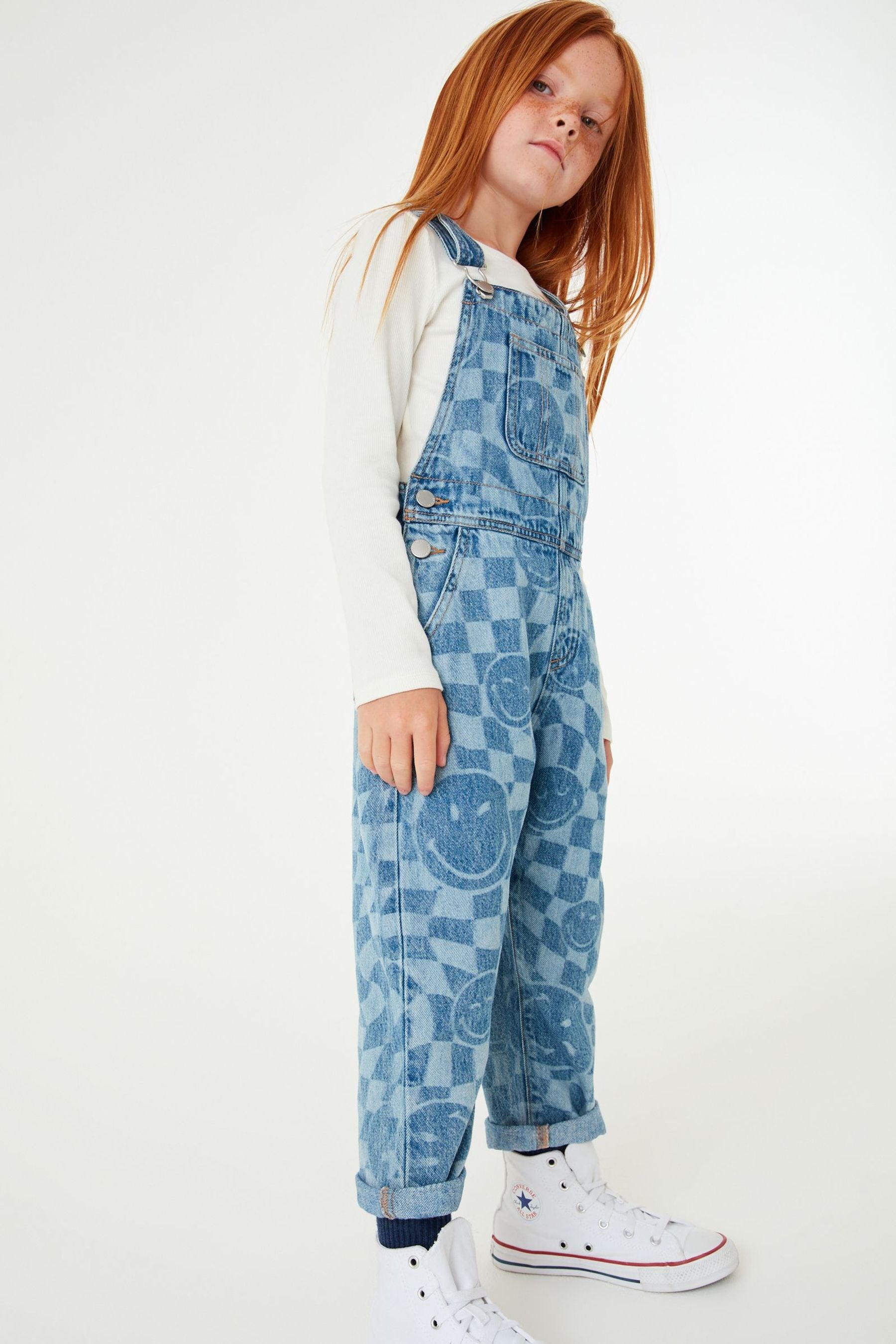 Mid Blue Denim SmileyWorld Printed Dungarees (3-16yrs)