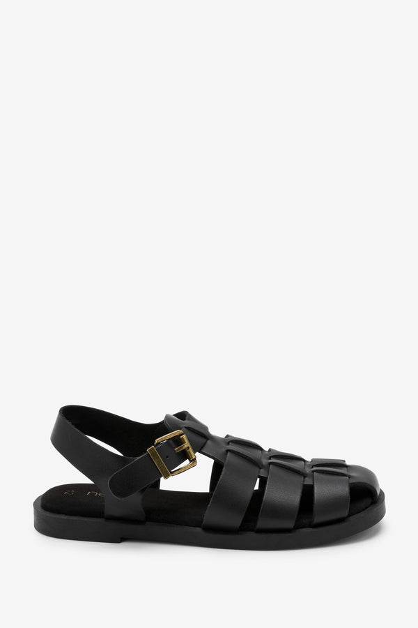 Black Leather Fisherman Sandals