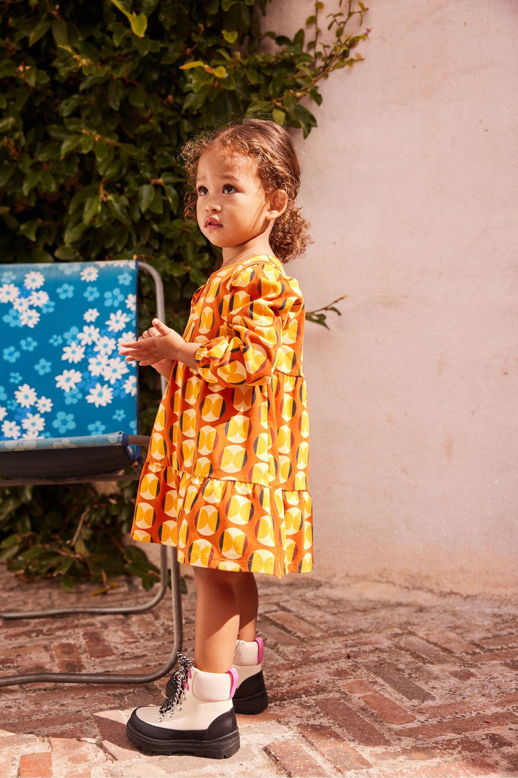 Orange Print Tiered Jersey Dress (3mths-7yrs)