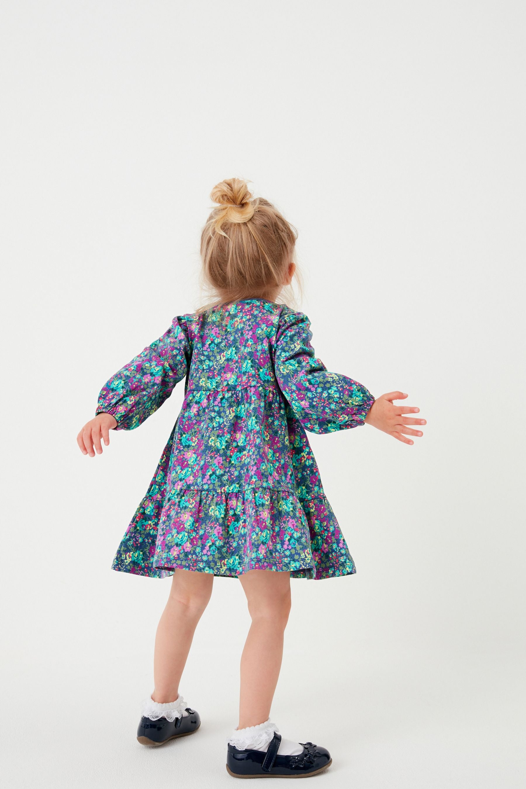 Navy Floral Tiered Jersey Dress (3mths-7yrs)