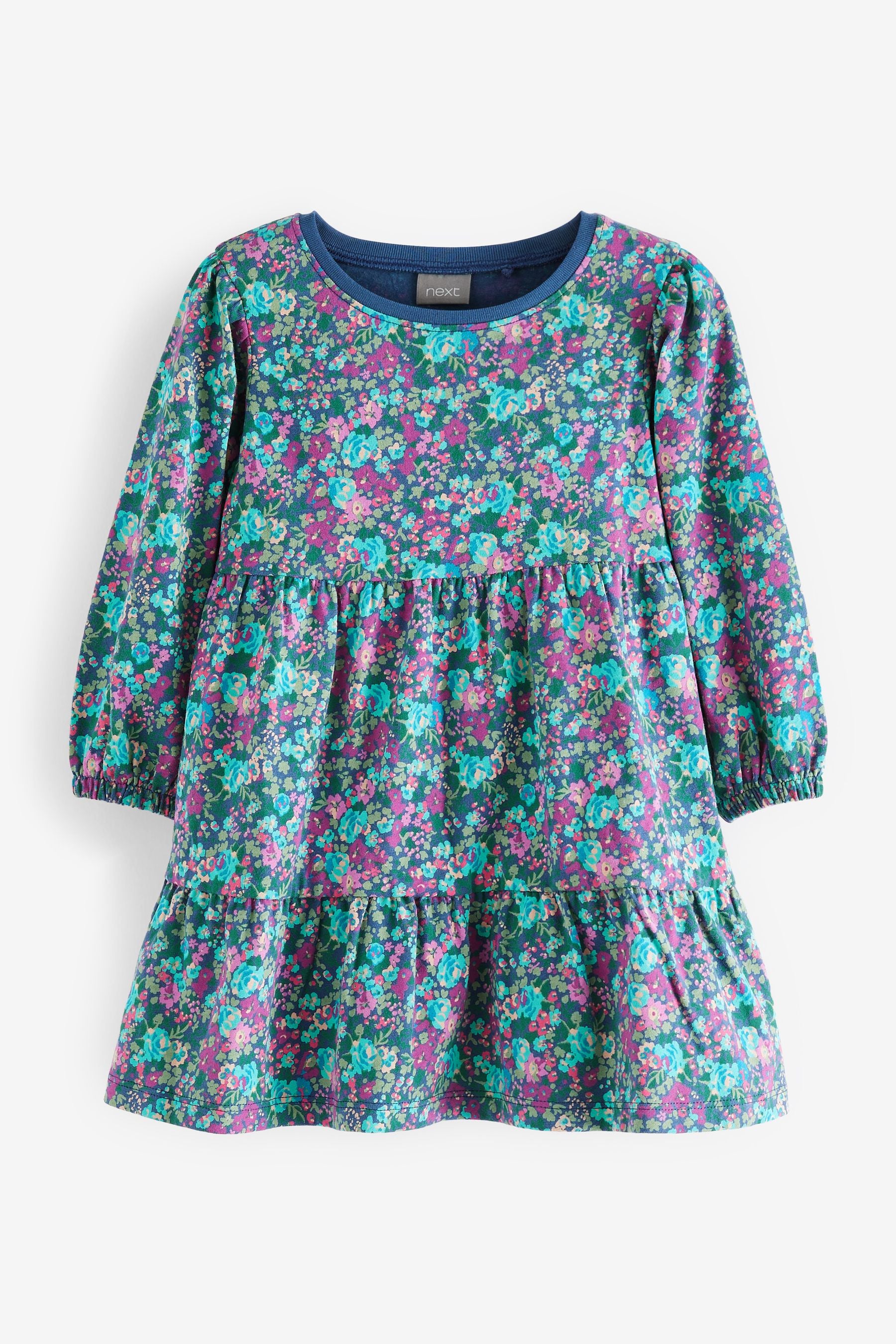 Navy Floral Tiered Jersey Dress (3mths-7yrs)