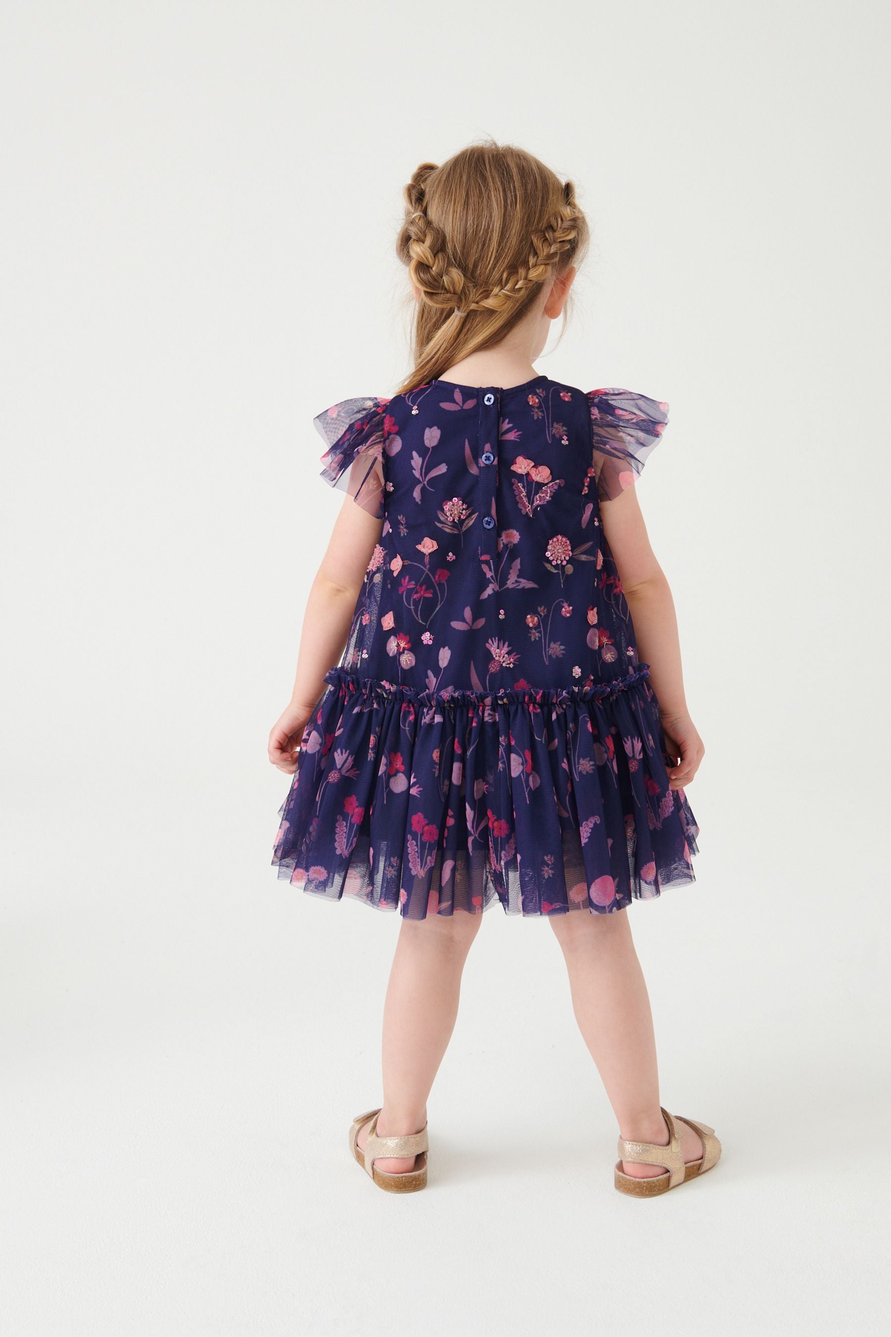 Navy Blue/Pink Sequin Embellished Mesh Party Dress (3mths-7yrs)