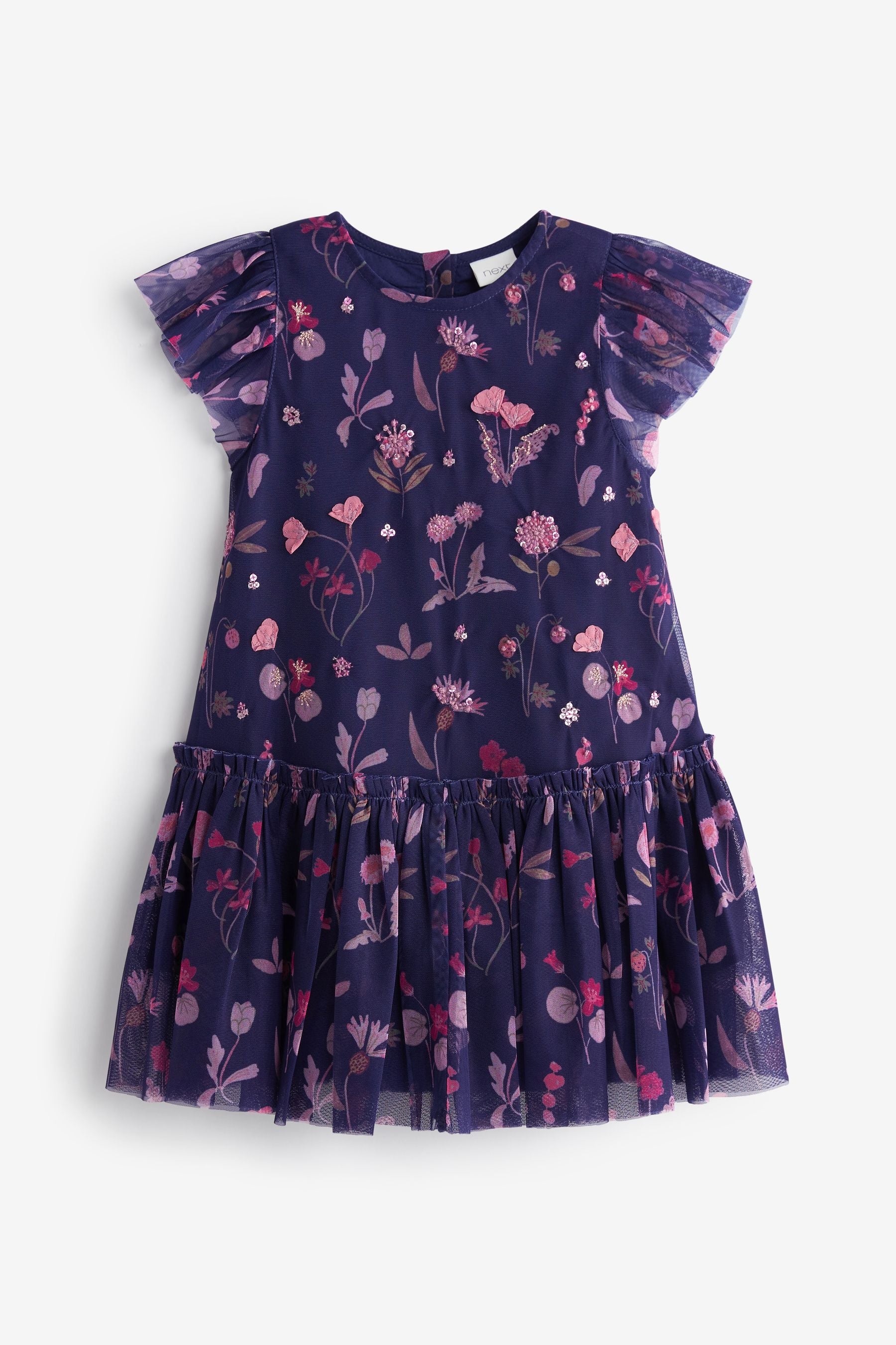 Navy Blue/Pink Sequin Embellished Mesh Party Dress (3mths-7yrs)