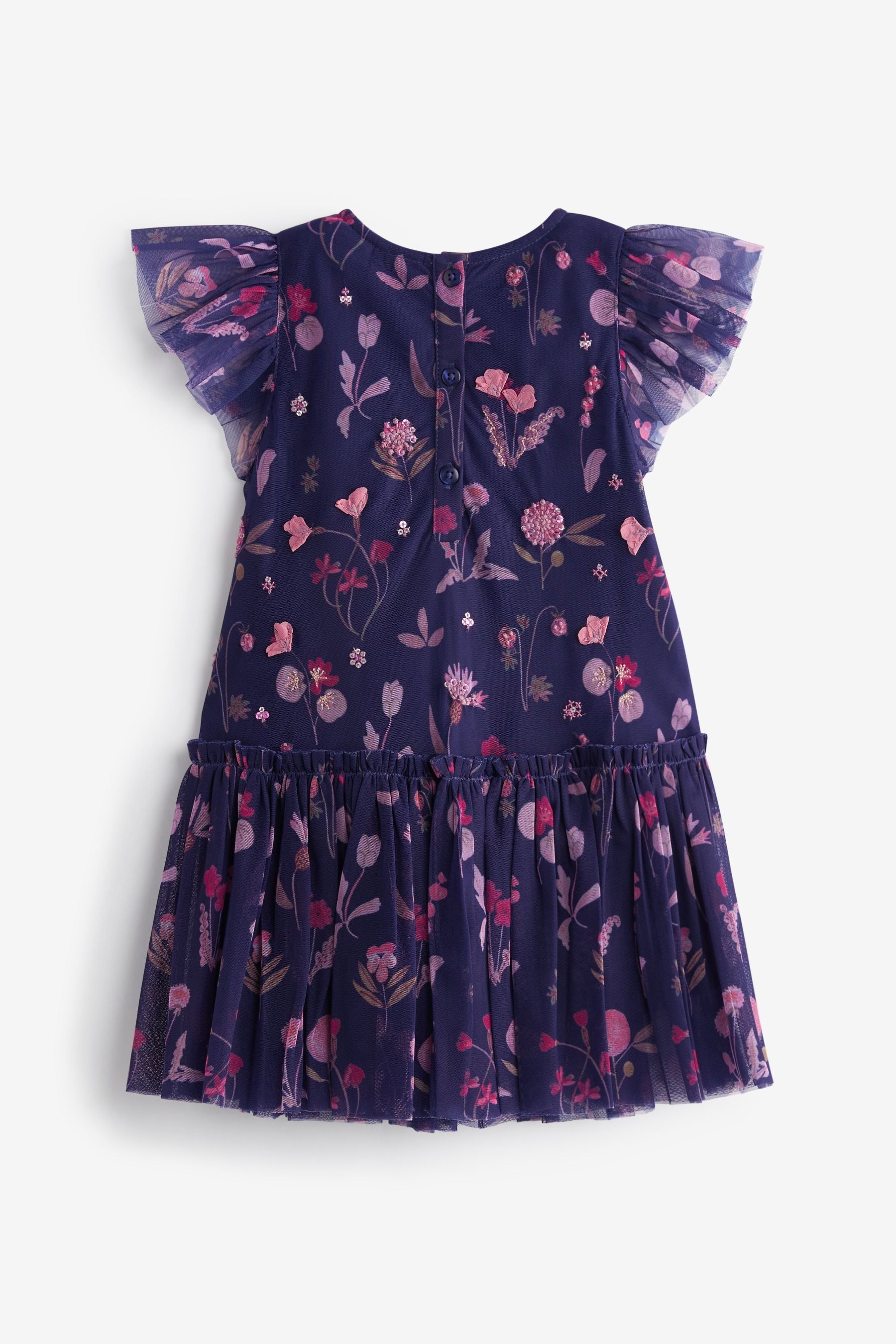 Navy Blue/Pink Sequin Embellished Mesh Party Dress (3mths-7yrs)