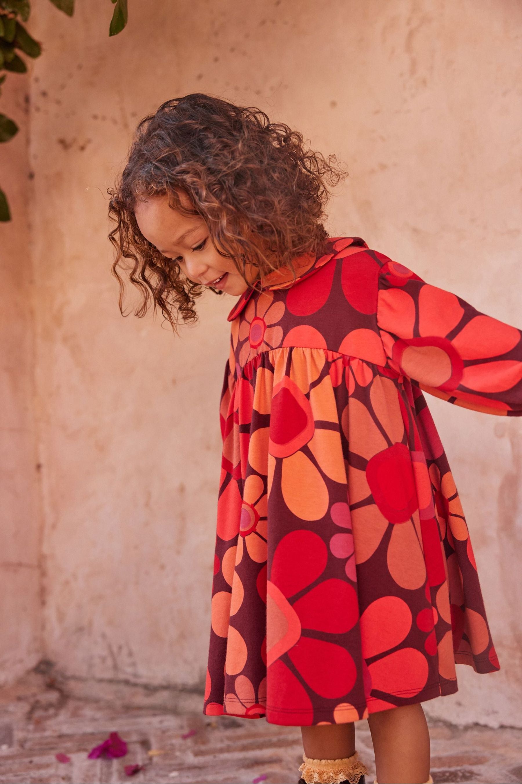 Red Orange Floral Collar Tea Dress (3mths-7yrs)