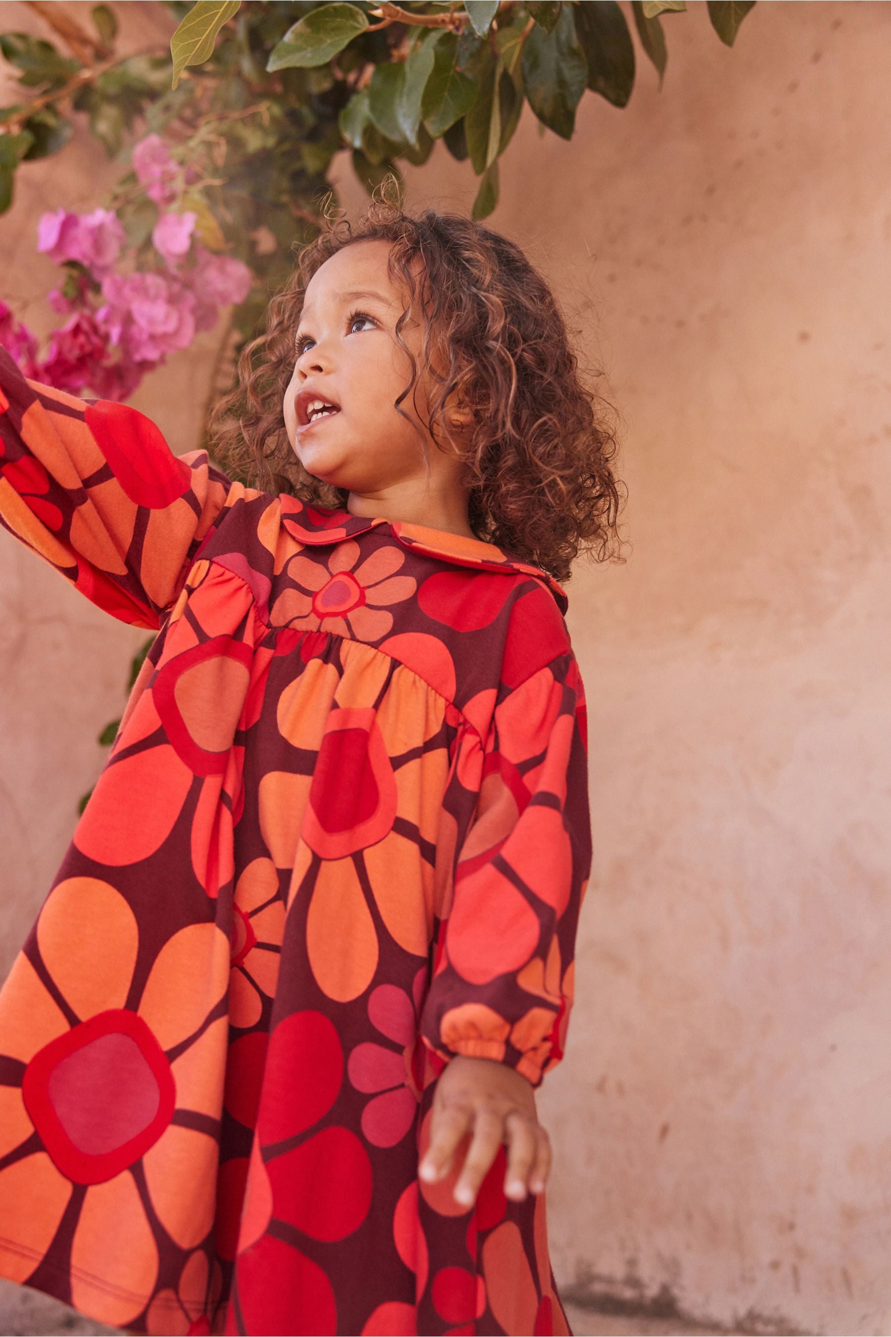 Red Orange Floral Collar Tea Dress (3mths-7yrs)