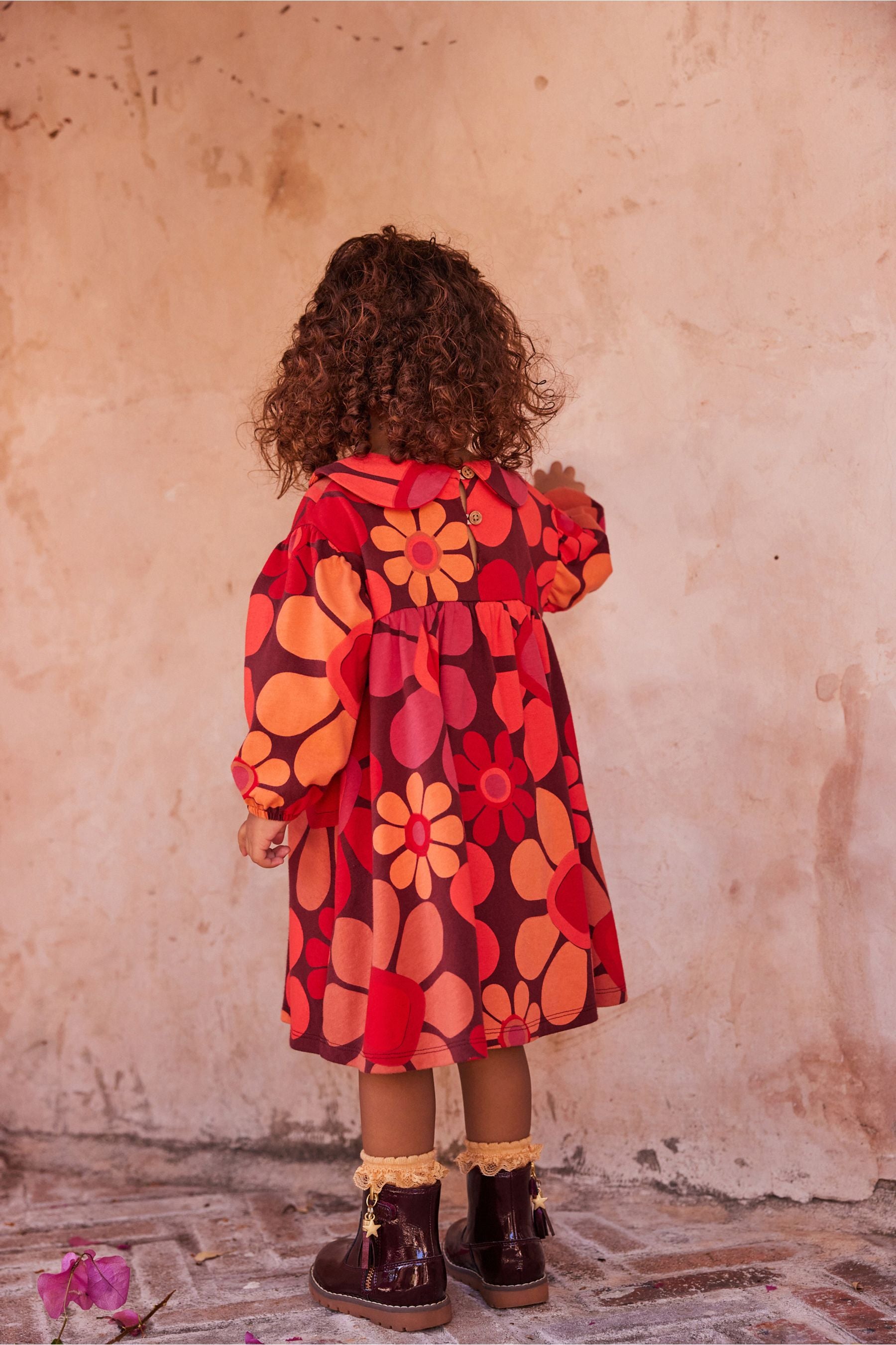 Red Orange Floral Collar Tea Dress (3mths-7yrs)