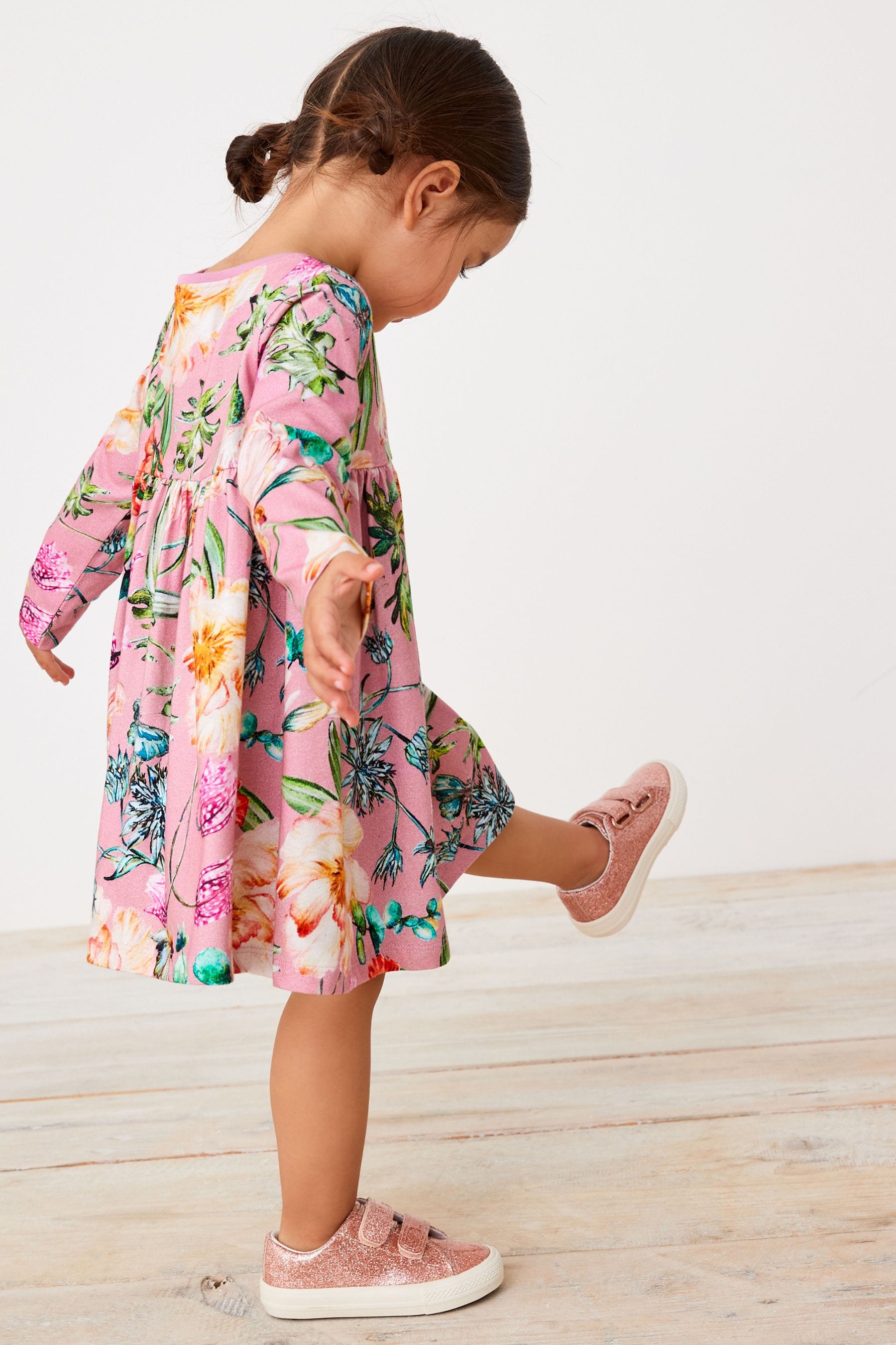 Pink Floral Long Sleeve Jersey Dress (3mths-7yrs)