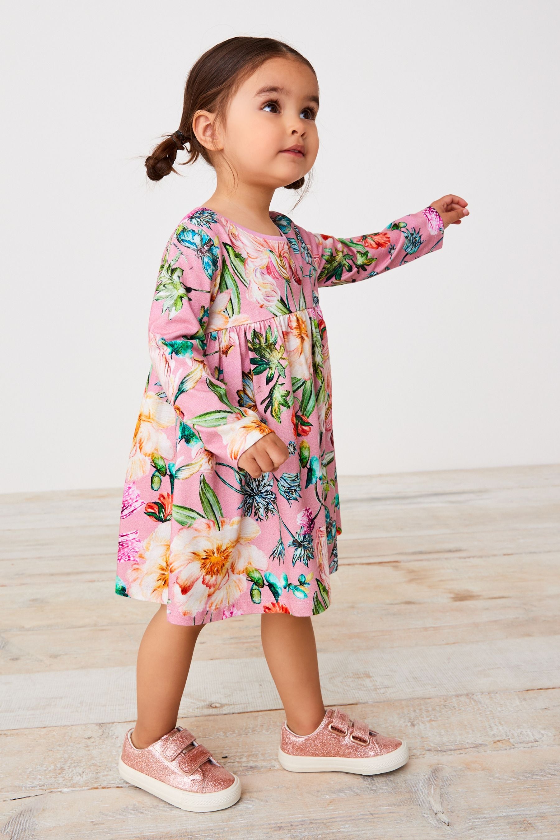 Pink Floral Long Sleeve Jersey Dress (3mths-7yrs)