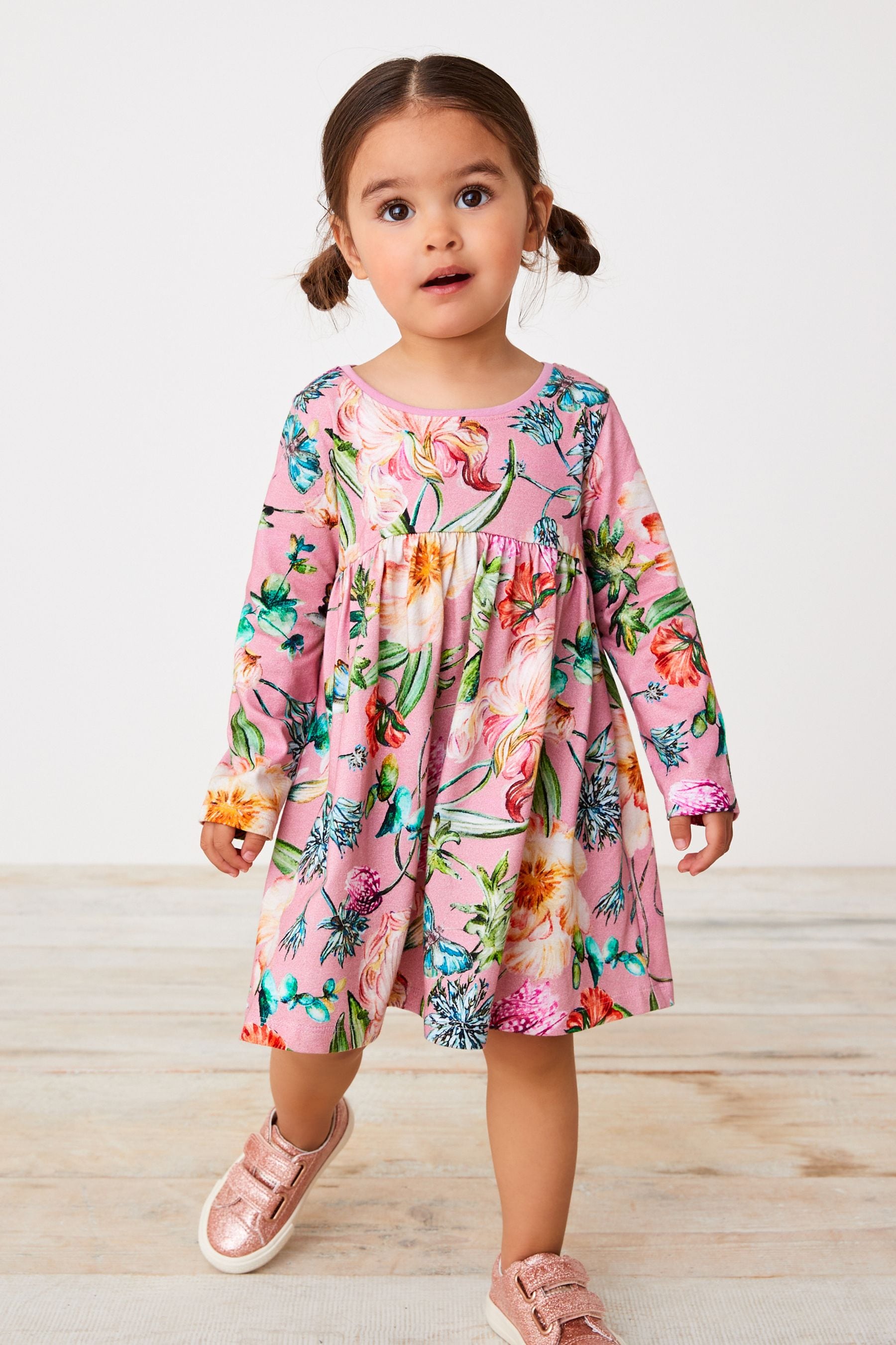 Pink Floral Long Sleeve Jersey Dress (3mths-7yrs)