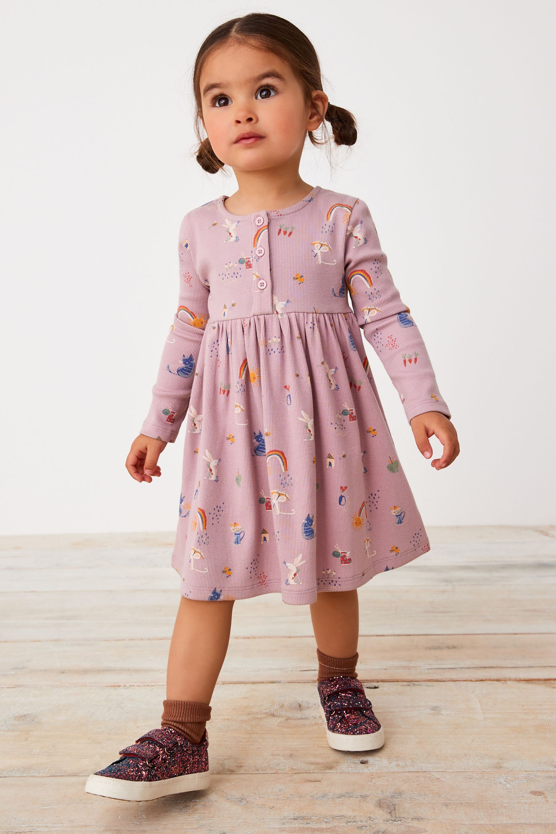 Lilac Purple Character Rib Jersey Dress (3mths-7yrs)