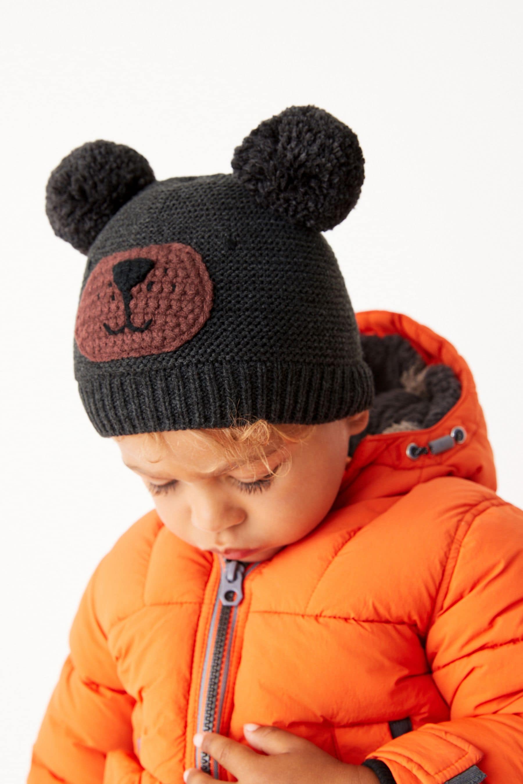 Charcoal Grey Bear Hat And Mittens Set (3mths-10yrs)