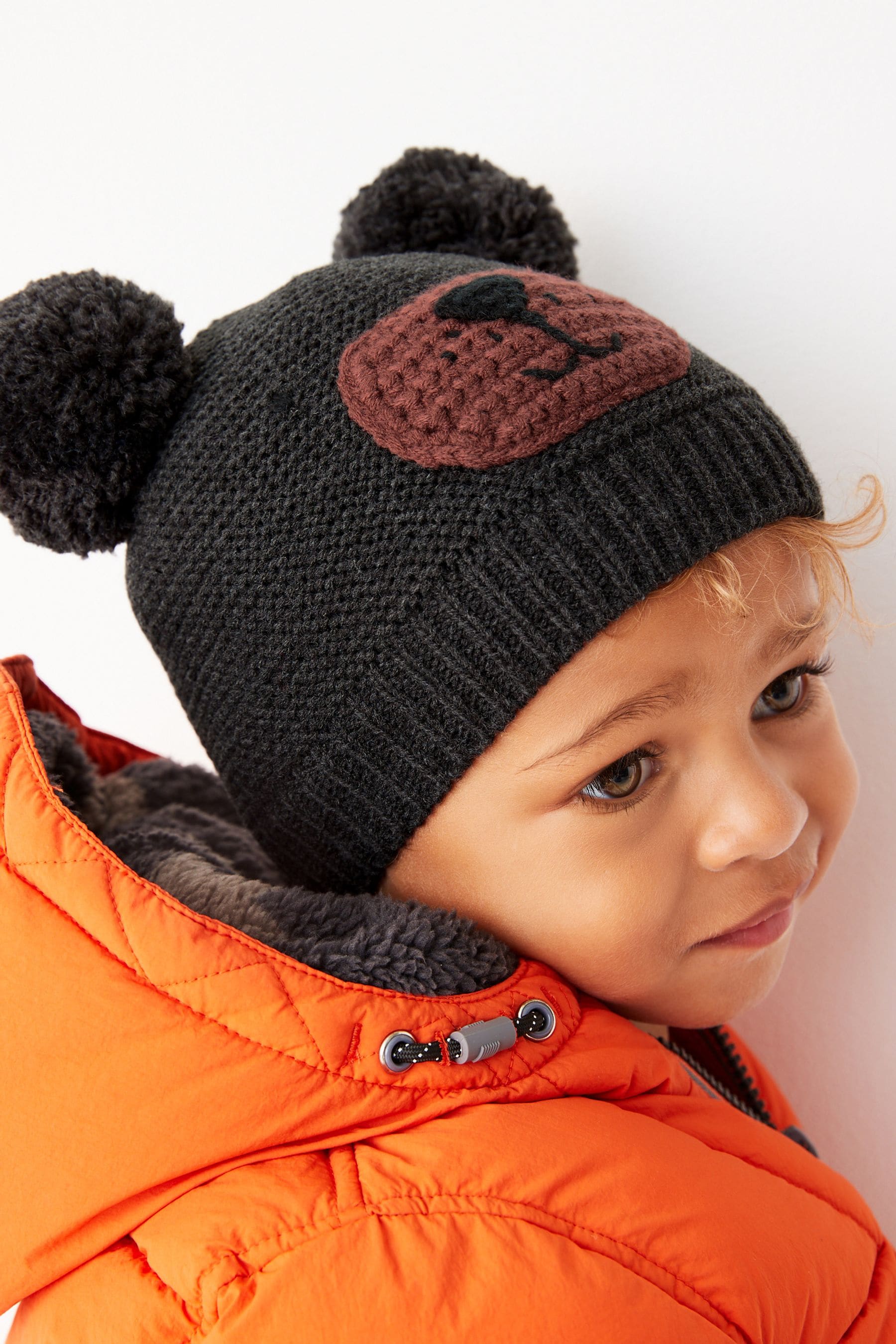 Charcoal Grey Bear Hat And Mittens Set (3mths-10yrs)