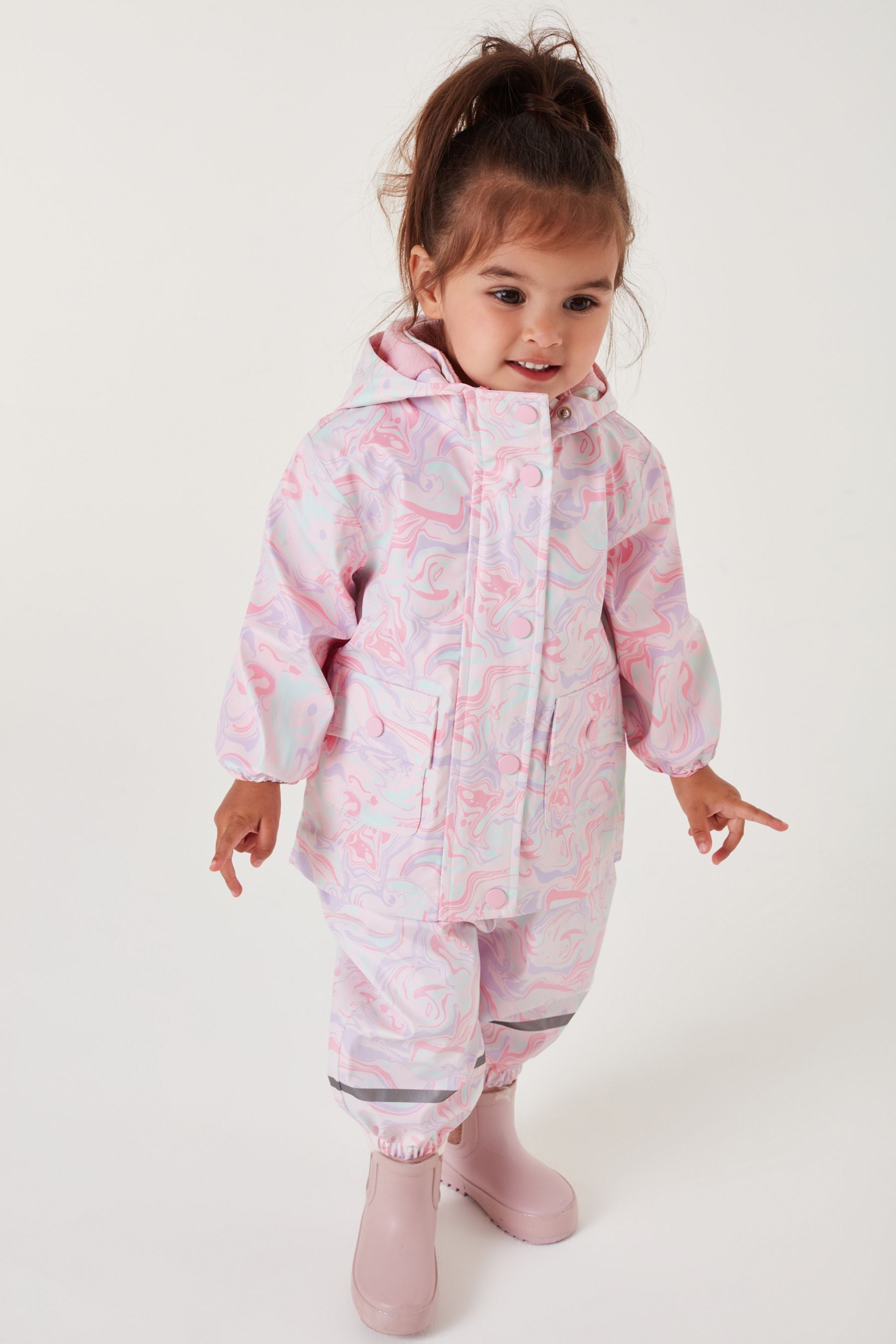 Pink Marble print Waterproof Dungaree Puddlesuit (3mths-7yrs)