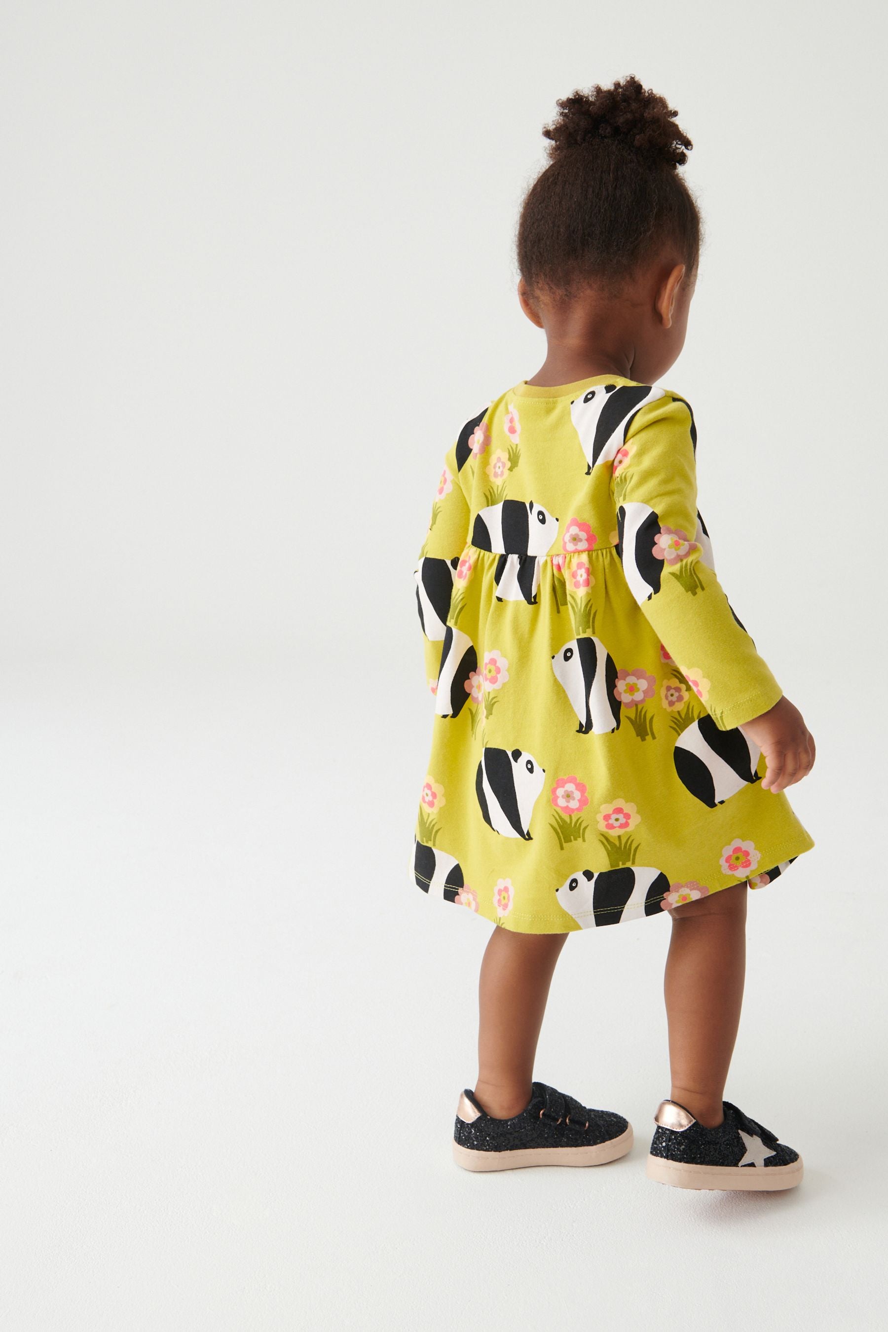 Green Panda Character Long Sleeve Jersey Dress (3mths-7yrs)