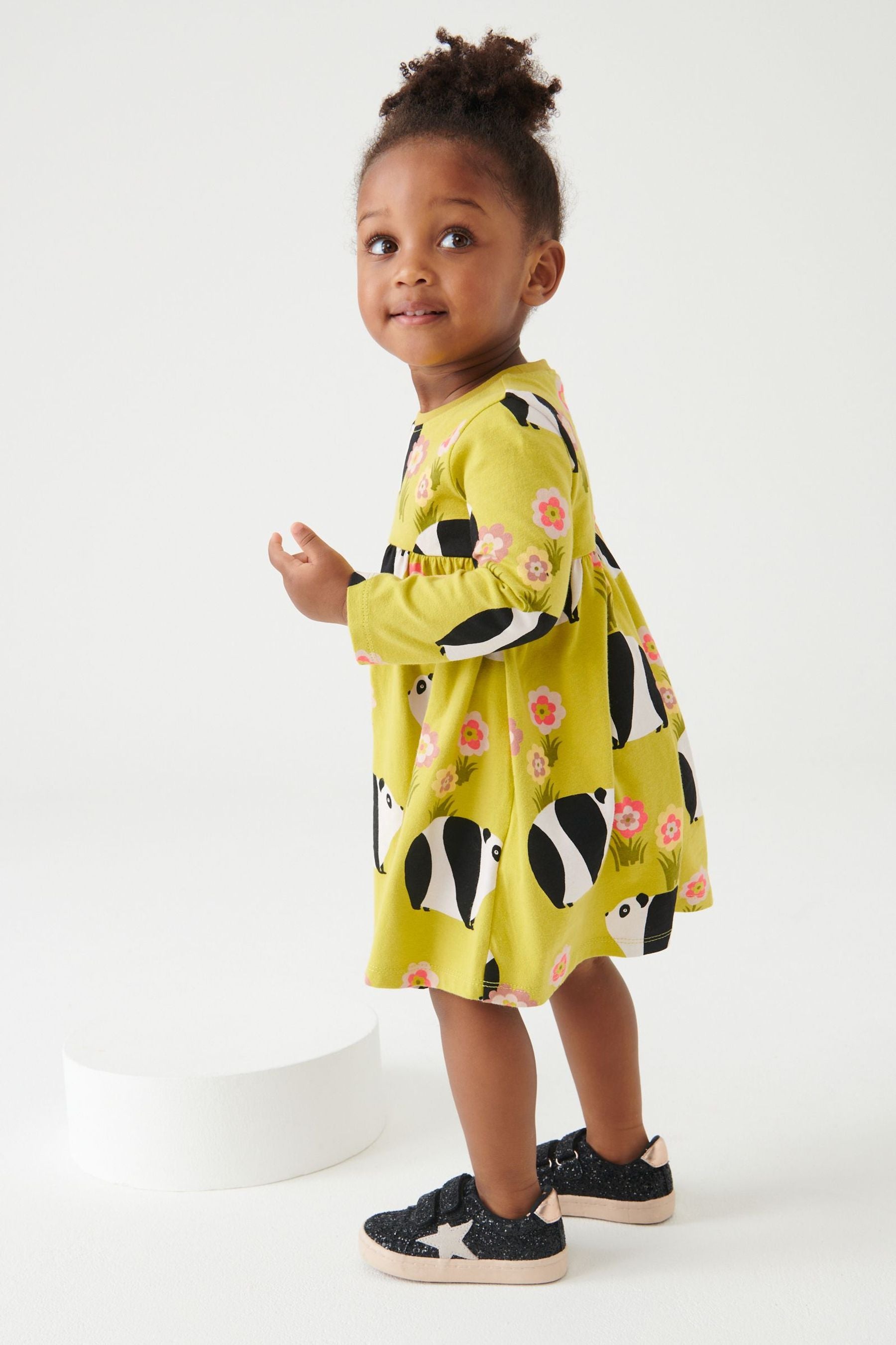 Green Panda Character Long Sleeve Jersey Dress (3mths-7yrs)