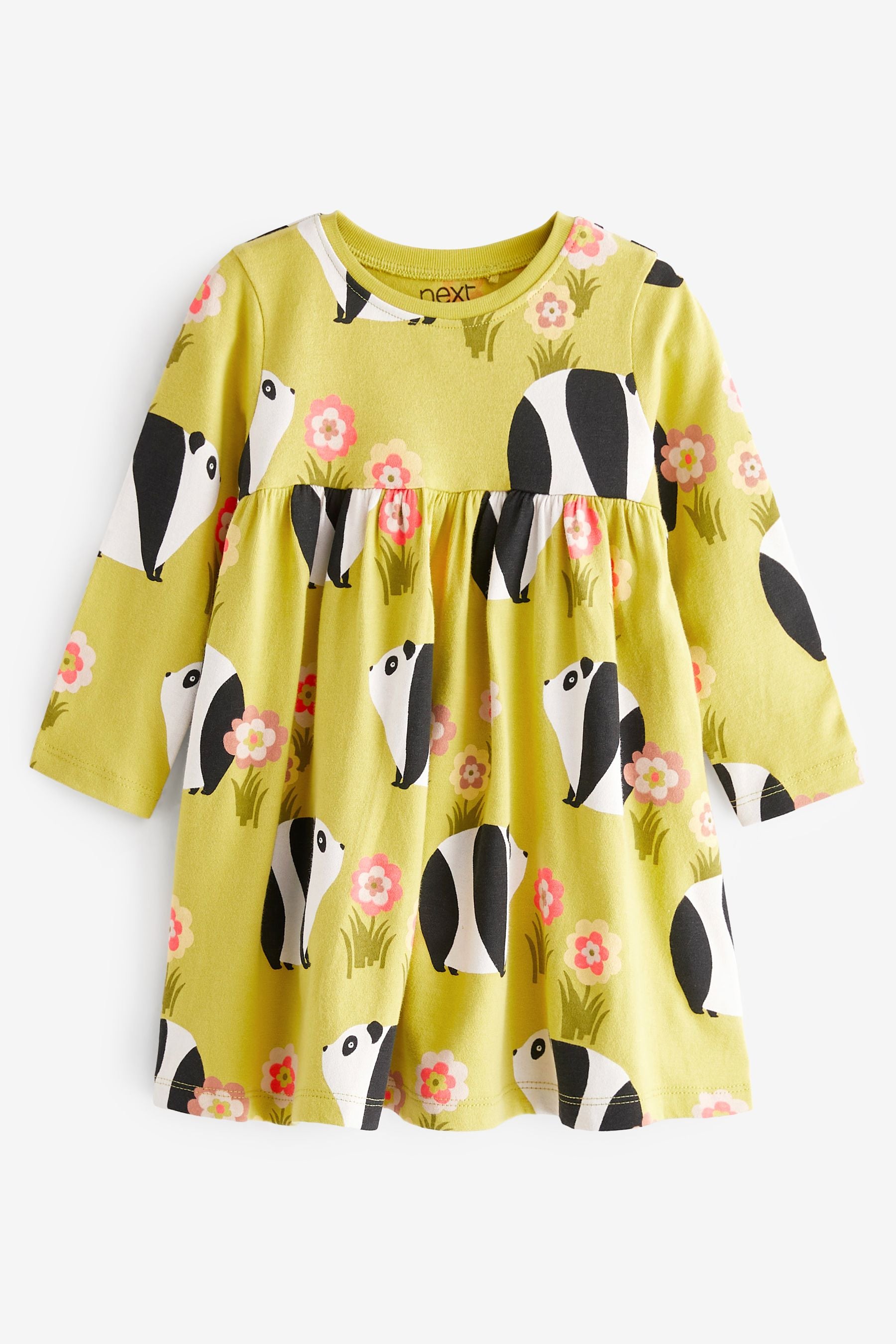 Green Panda Character Long Sleeve Jersey Dress (3mths-7yrs)