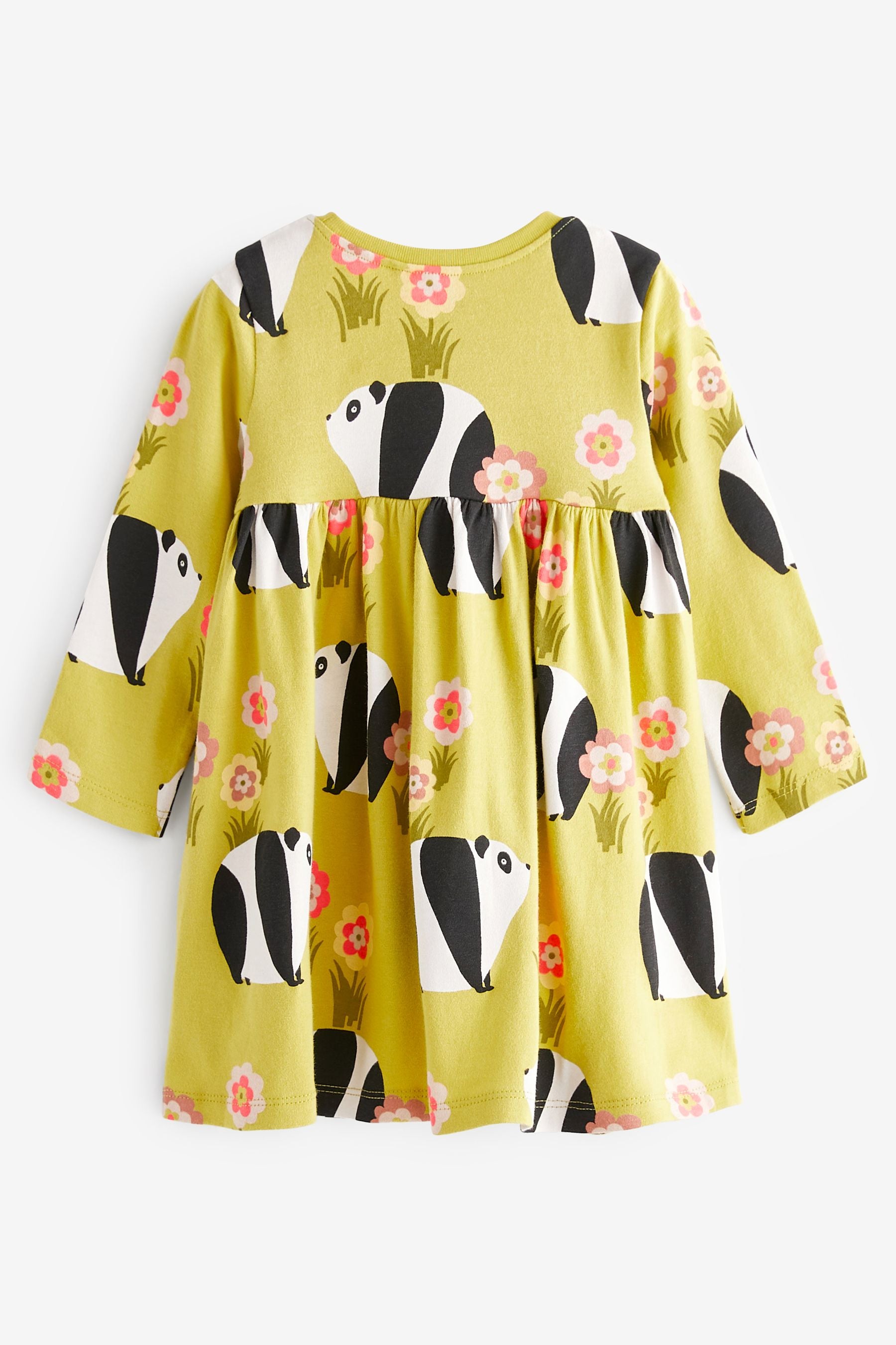 Green Panda Character Long Sleeve Jersey Dress (3mths-7yrs)